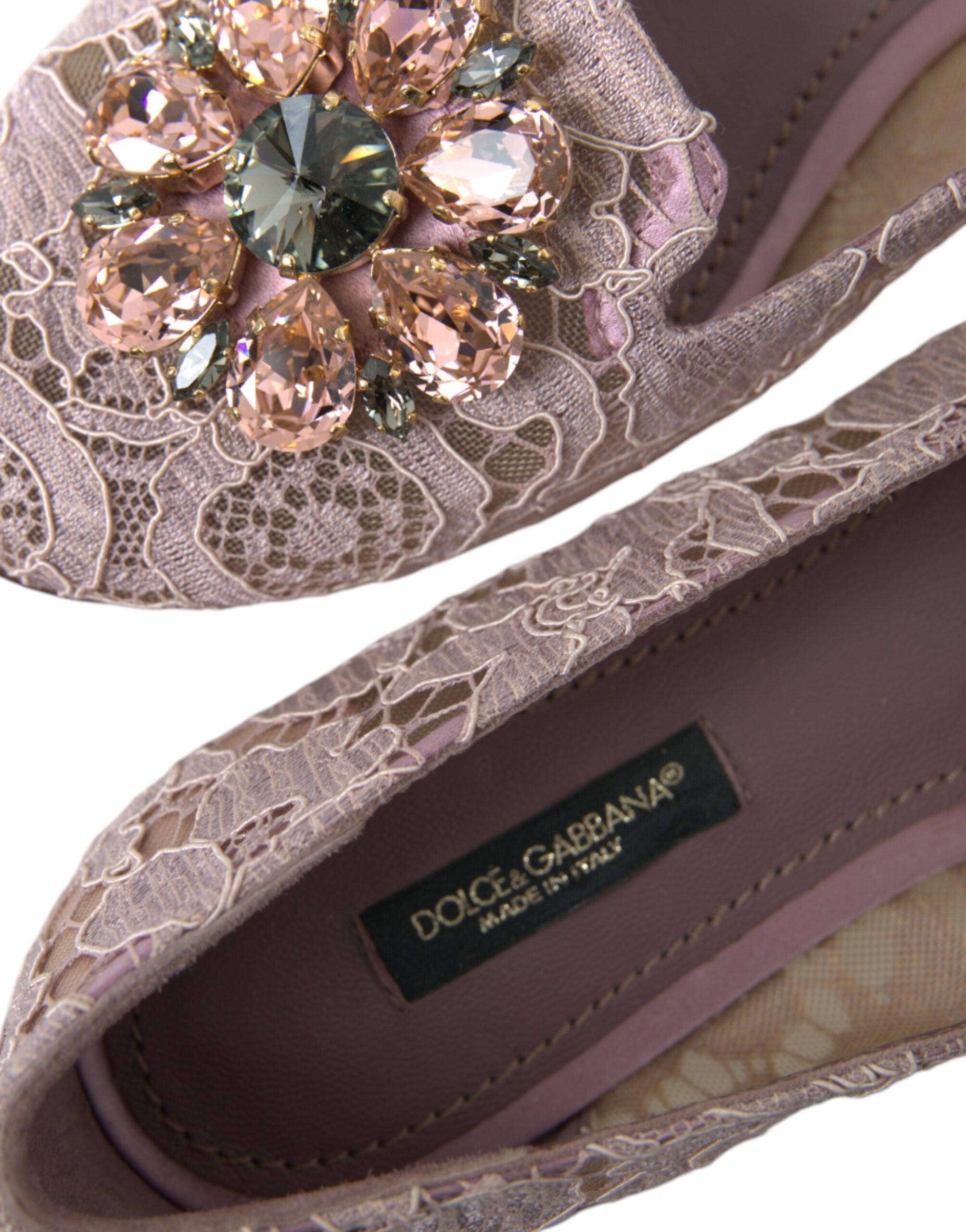 Dolce & Gabbana Lace Crystal-Embellished Flat — Pink, view 8