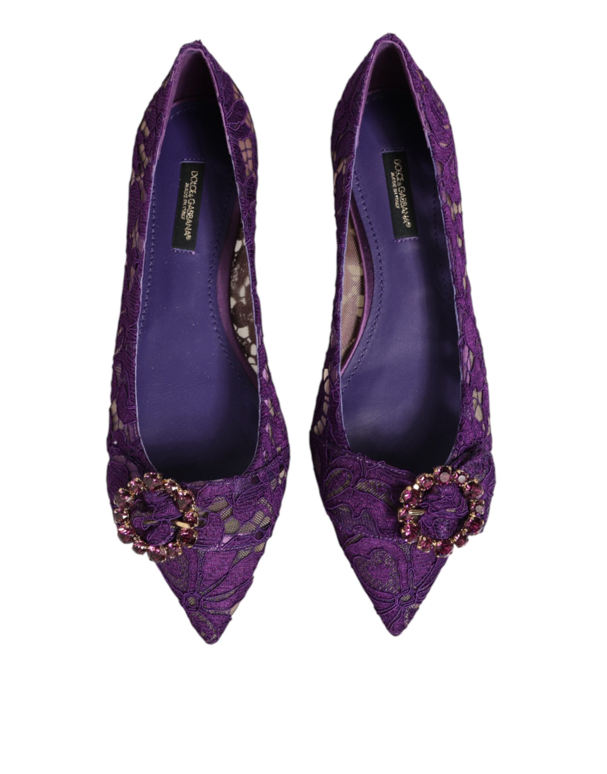 Dolce & Gabbana Taormina Lace Crystal-Embellished Flat — Purple, view 2