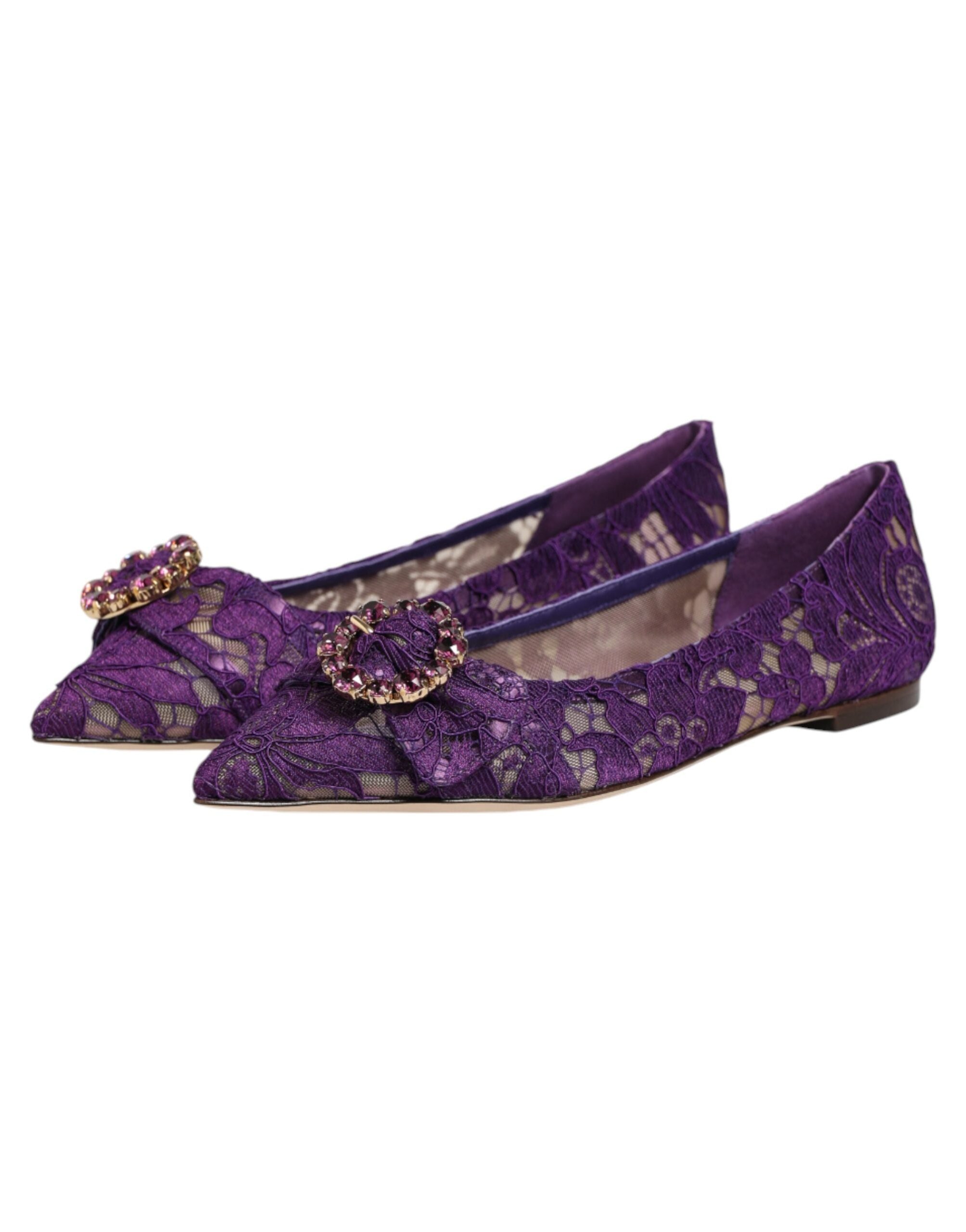 Dolce & Gabbana Taormina Lace Crystal-Embellished Flat — Purple, view 3