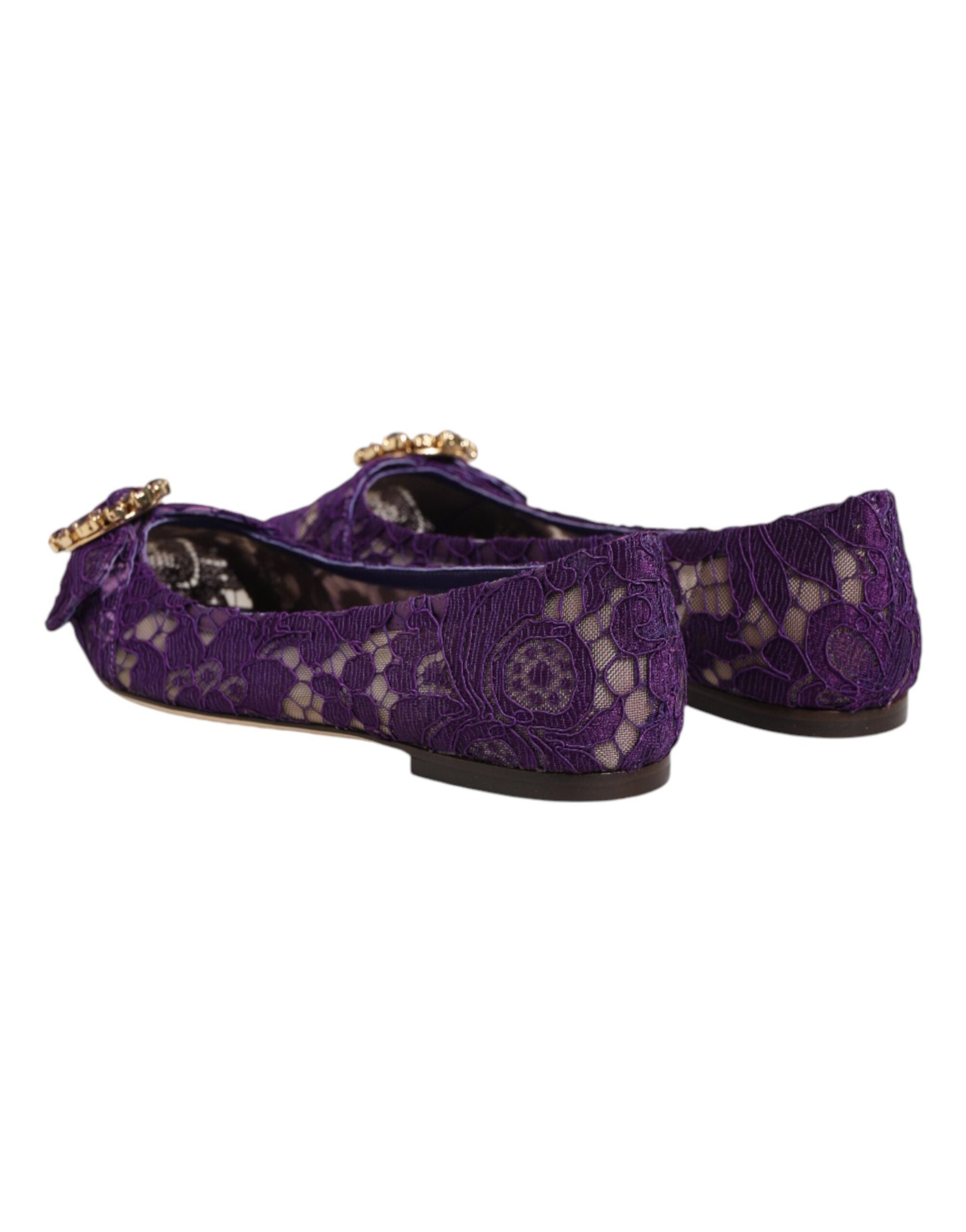Dolce & Gabbana Taormina Lace Crystal-Embellished Flat — Purple, view 4