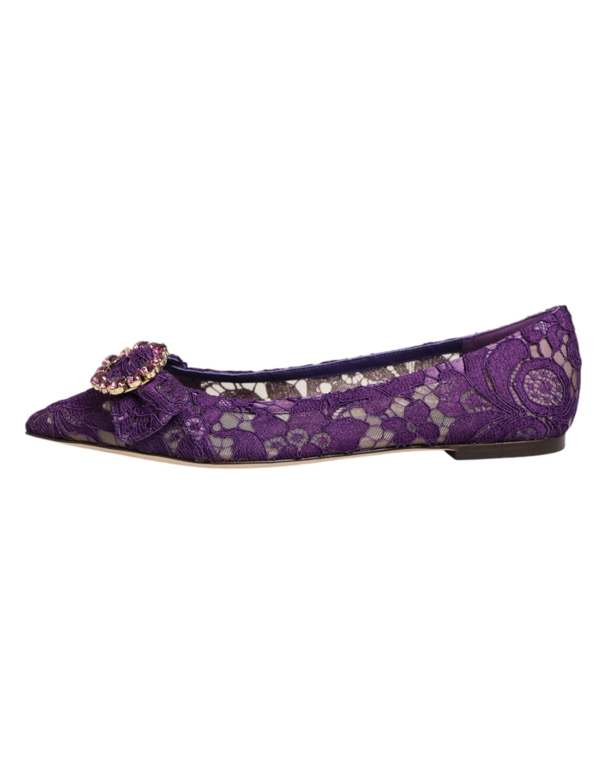 Dolce & Gabbana Taormina Lace Crystal-Embellished Flat — Purple, view 5
