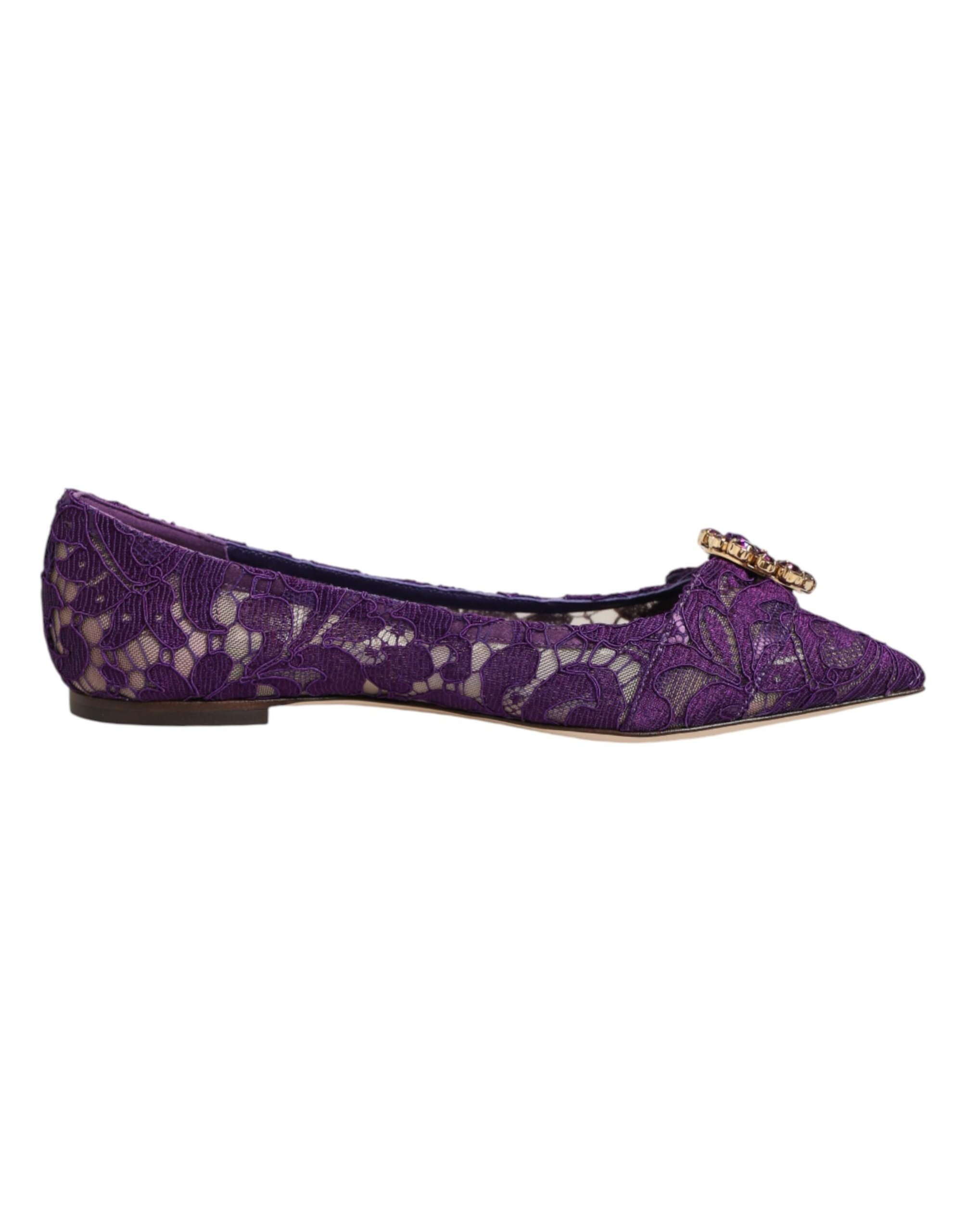 Dolce & Gabbana Taormina Lace Crystal-Embellished Flat — Purple, view 6