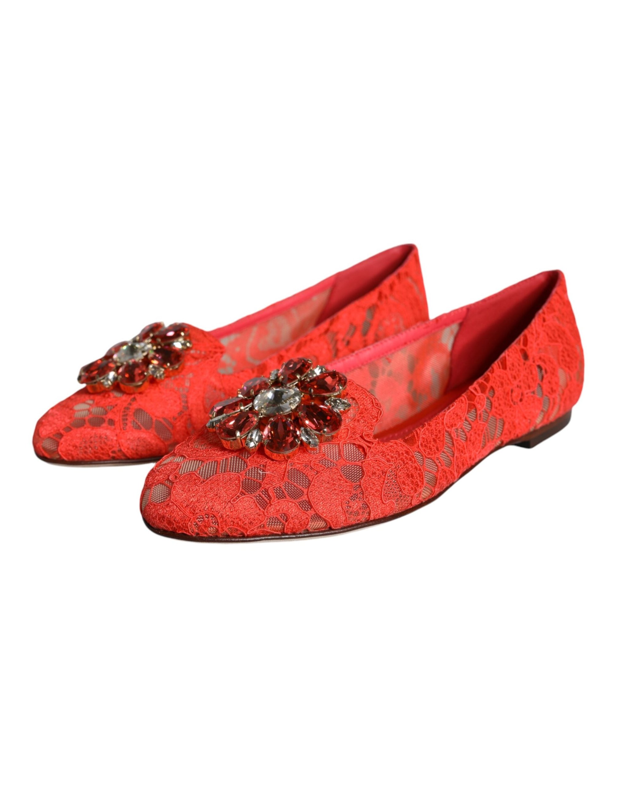 Dolce & Gabbana Lace Crystal-Embellished Flat — Red, view 2