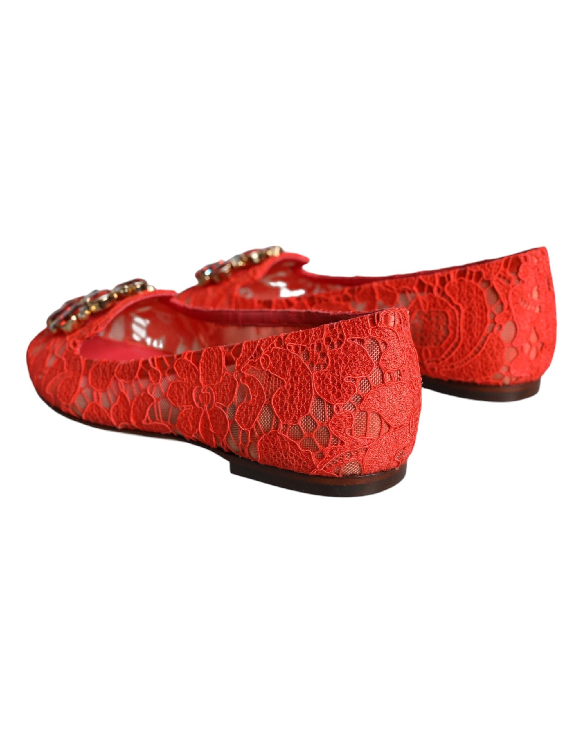 Dolce & Gabbana Lace Crystal-Embellished Flat — Red, view 3