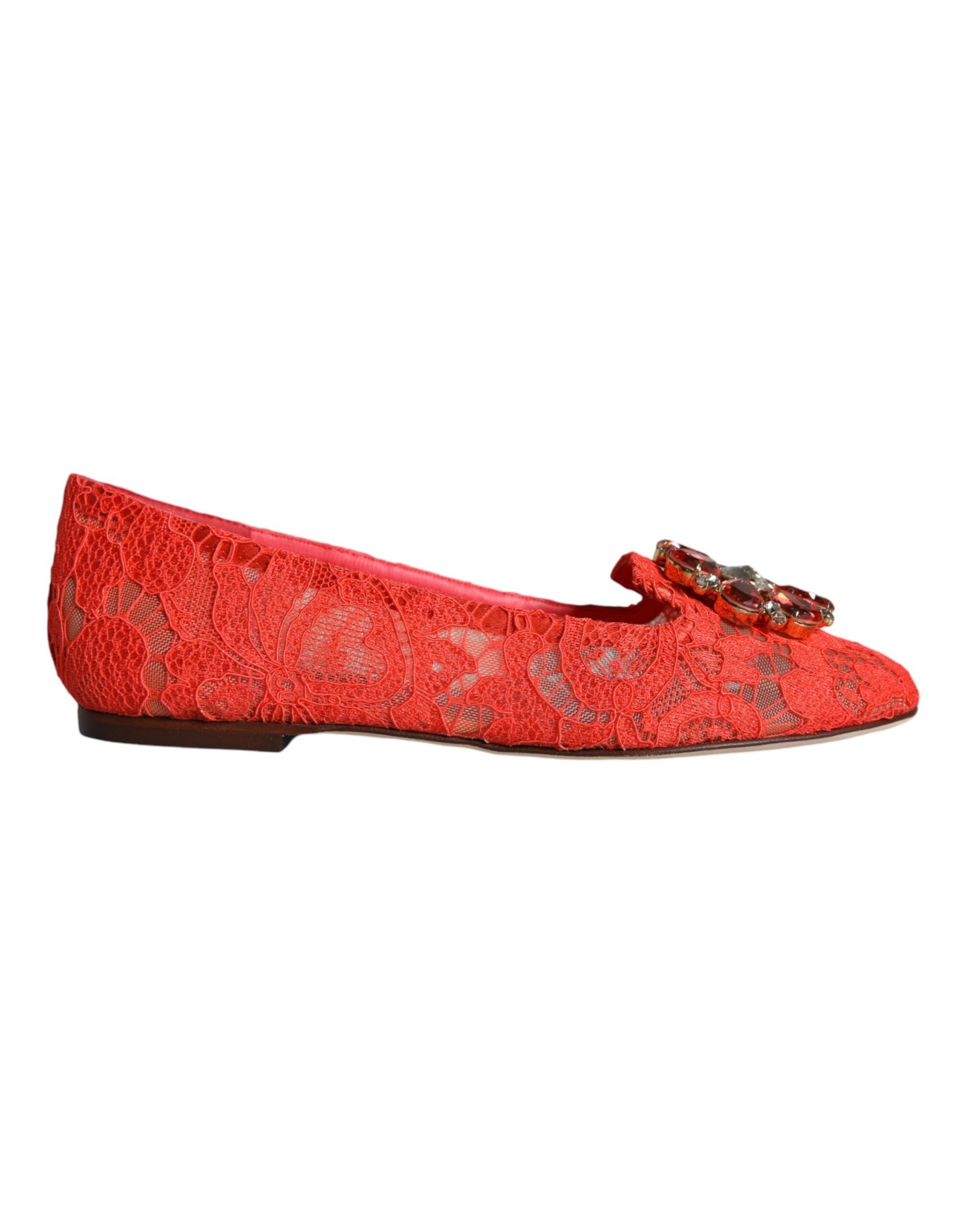 Dolce & Gabbana Lace Crystal-Embellished Flat — Red, view 4