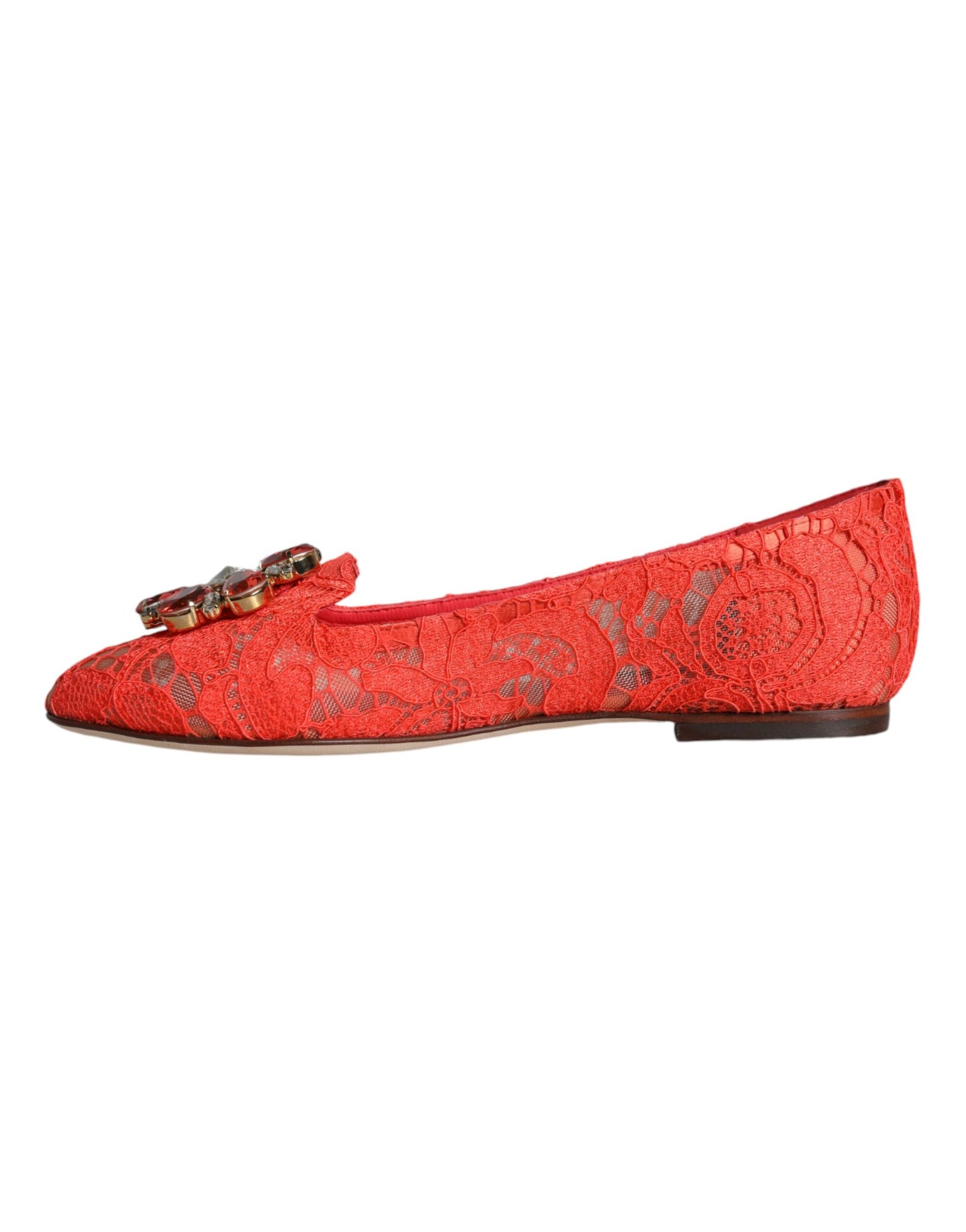 Dolce & Gabbana Lace Crystal-Embellished Flat — Red, view 5