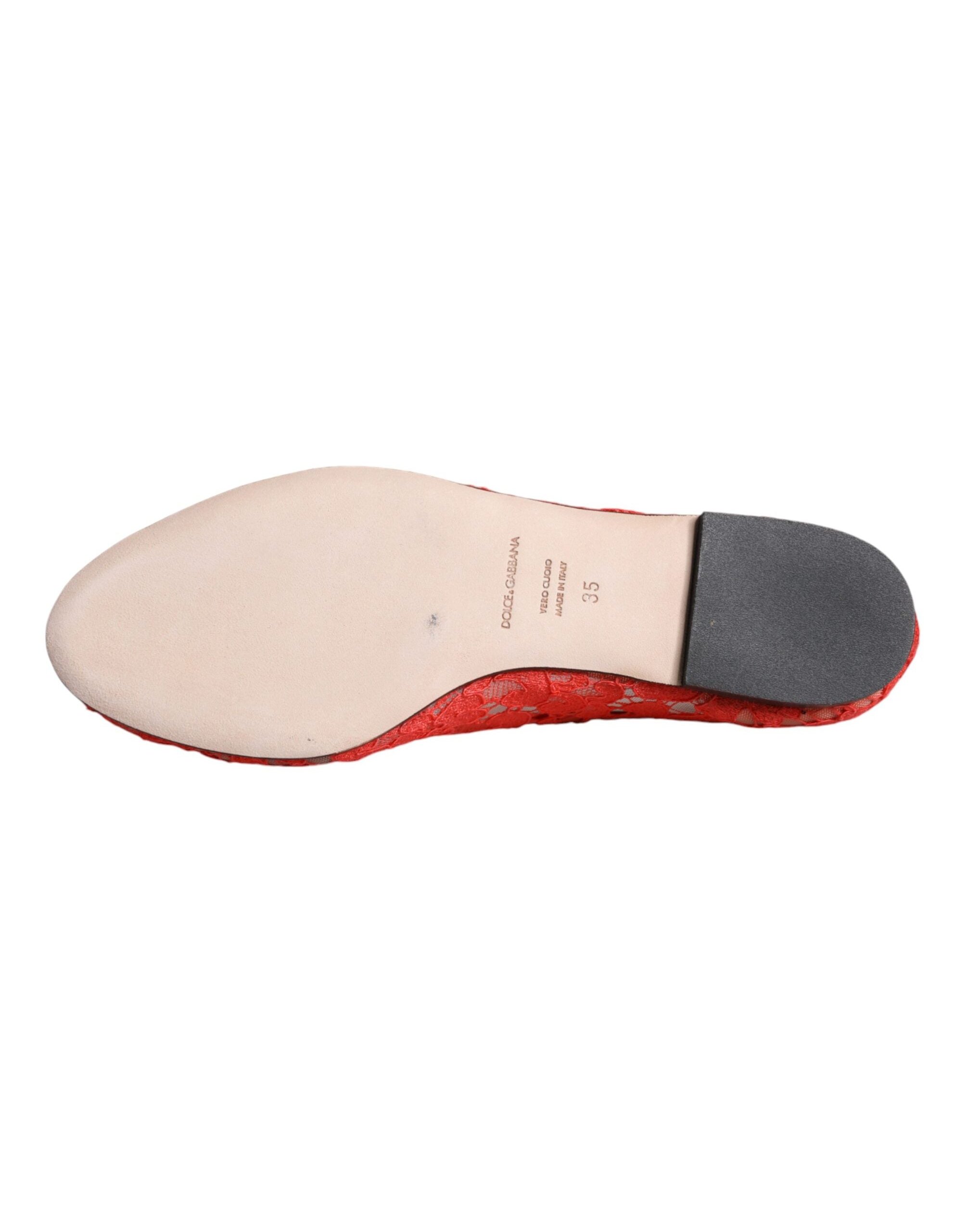 Dolce & Gabbana Lace Crystal-Embellished Flat — Red, view 6