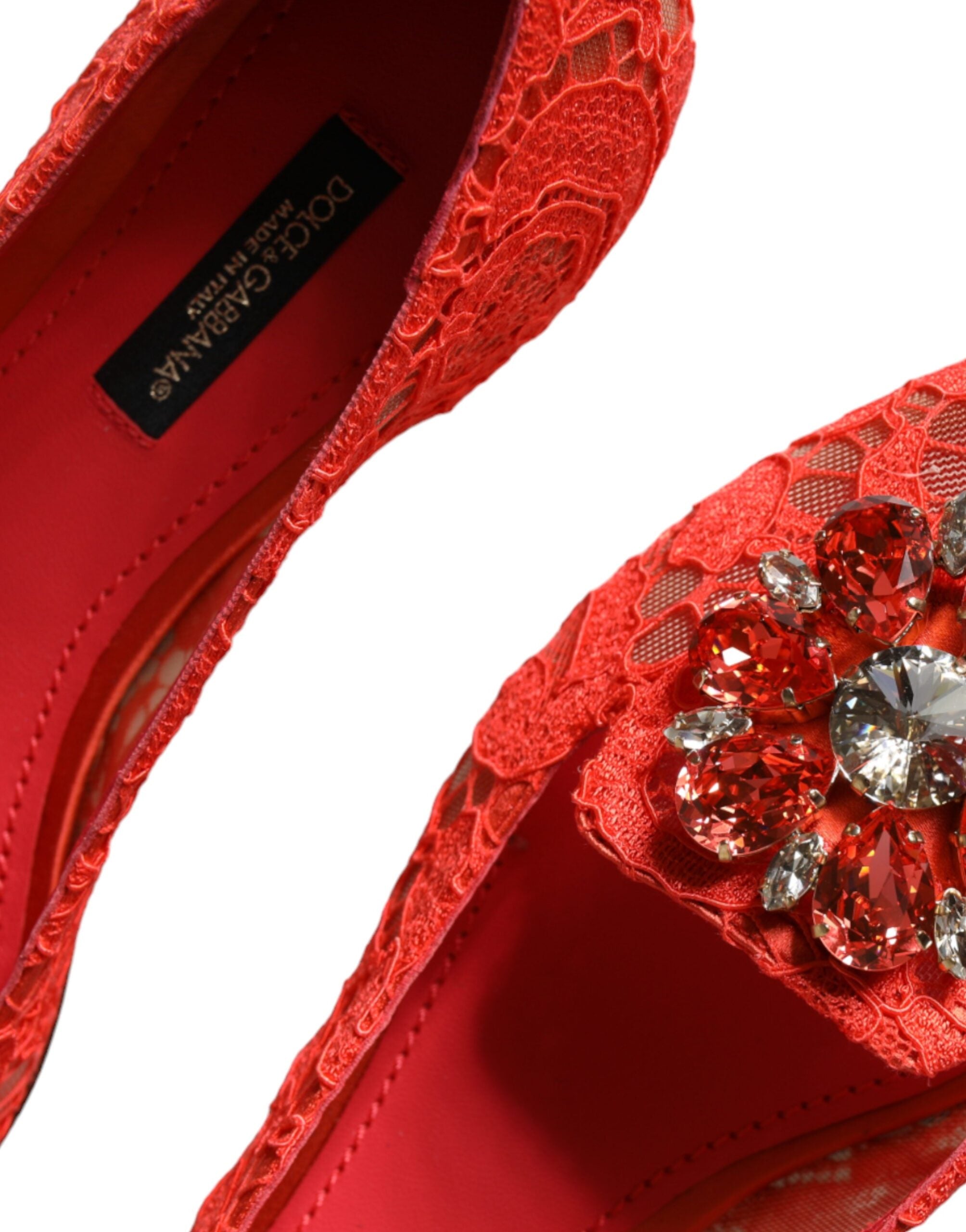 Dolce & Gabbana Lace Crystal-Embellished Flat — Red, view 7