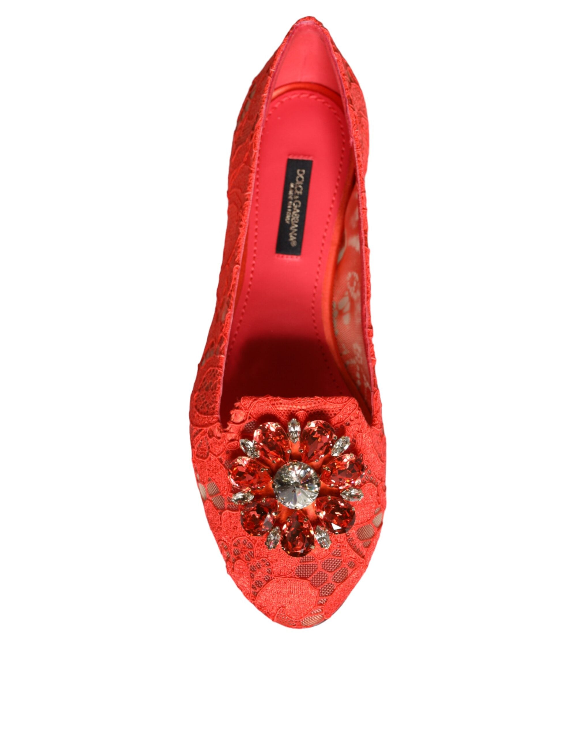 Dolce & Gabbana Lace Crystal-Embellished Flat — Red, view 8