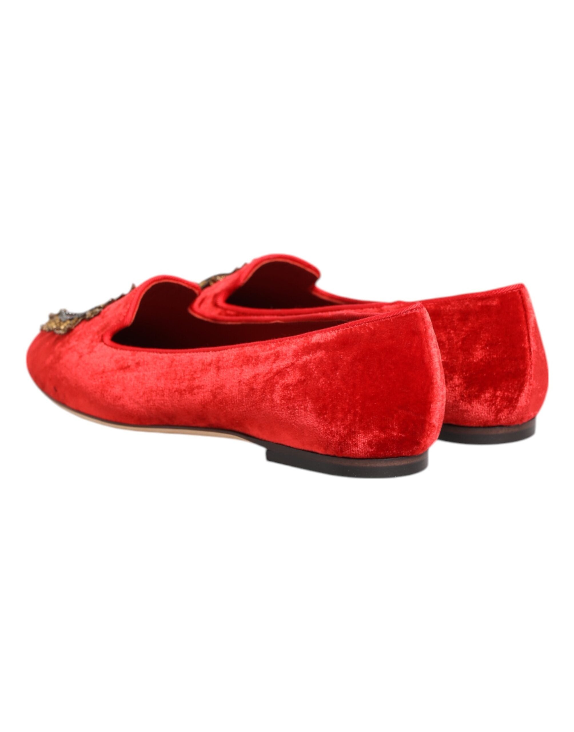 Dolce & Gabbana Velvet Heart-Embellished Flat — Red, view 4