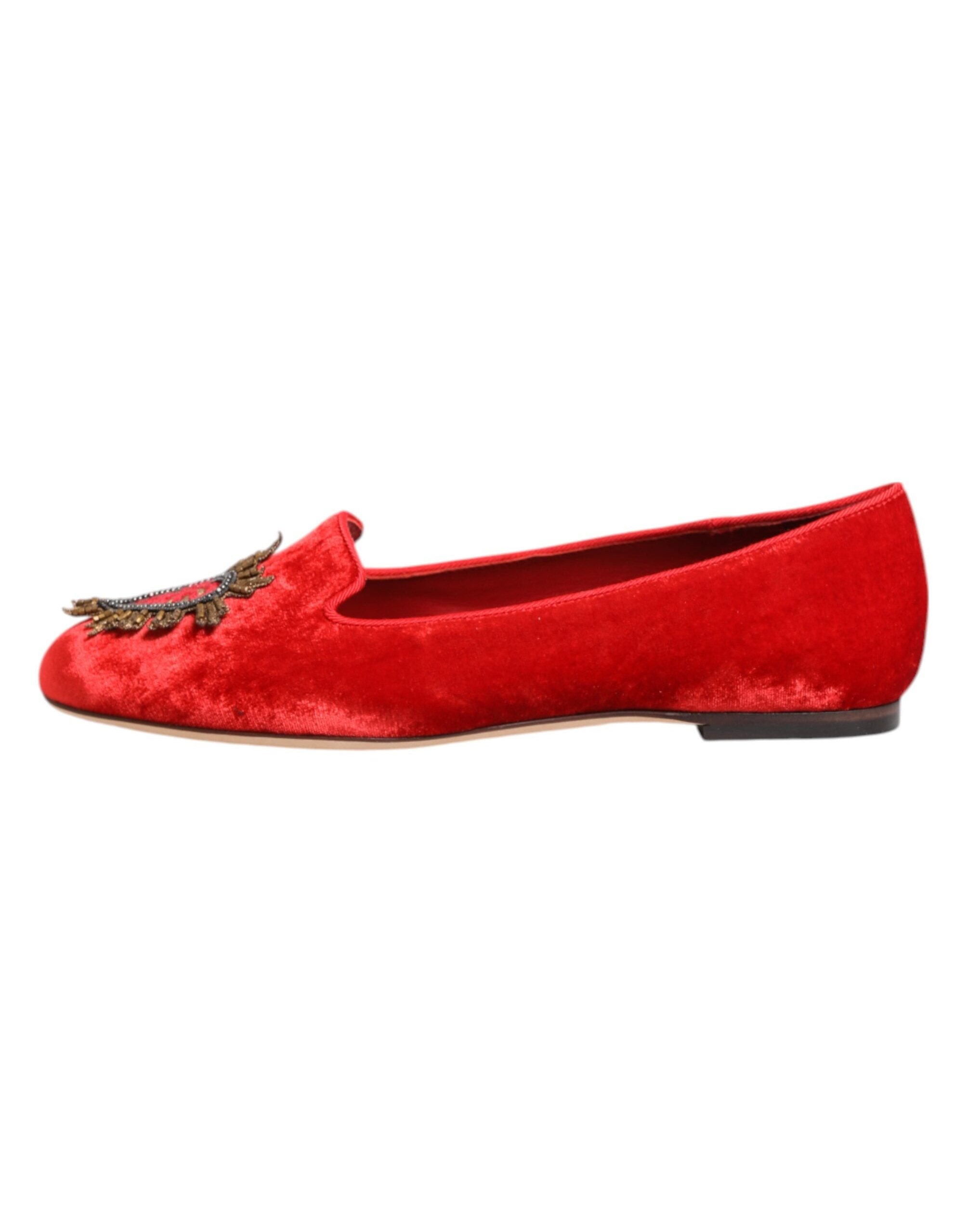 Dolce & Gabbana Velvet Heart-Embellished Flat — Red, view 5