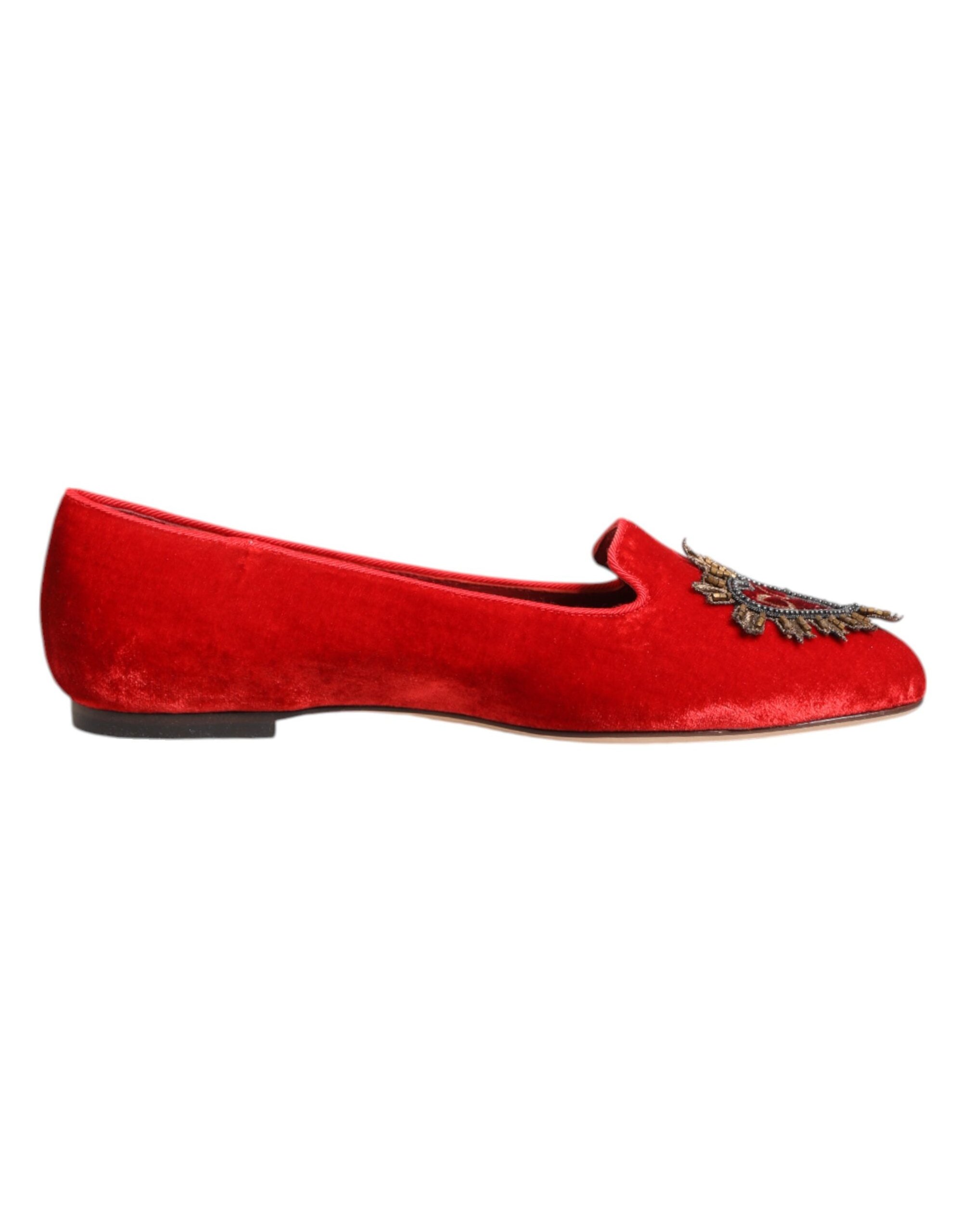 Dolce & Gabbana Velvet Heart-Embellished Flat — Red, view 7