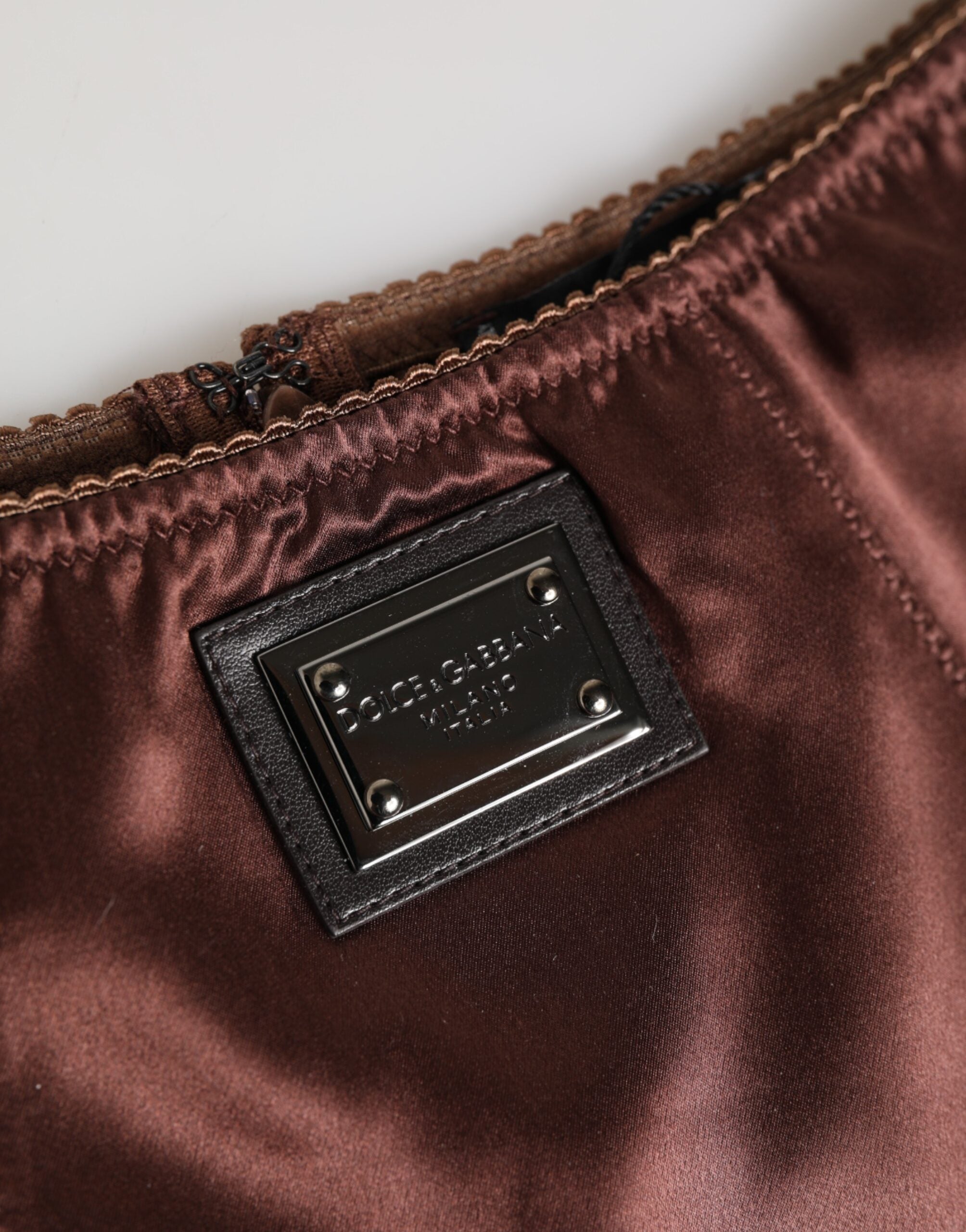 Dolce & Gabbana Silk Stretch High-Waist Girdle — Brown, view 3