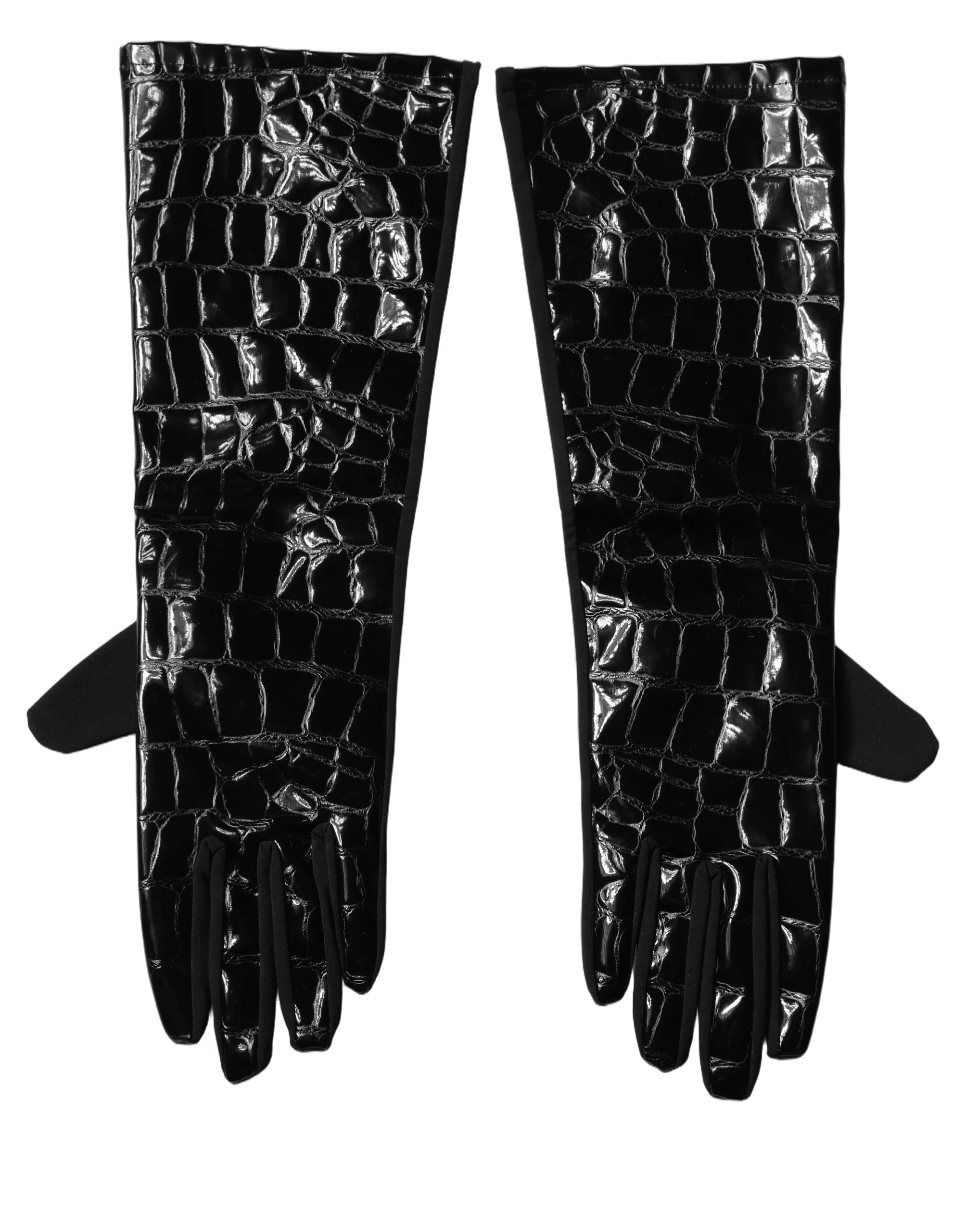 Dolce & Gabbana Crocodile-Embossed Gloves — Black, view 2