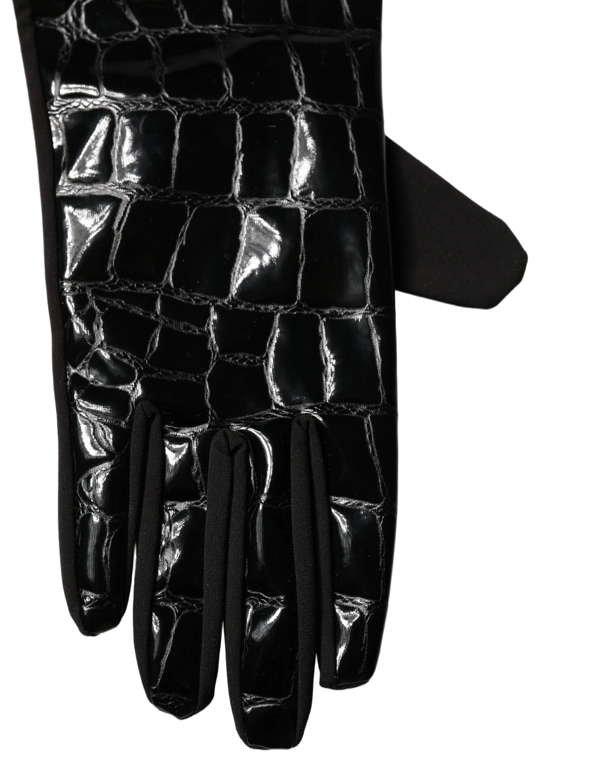 Dolce & Gabbana Crocodile-Embossed Gloves — Black, view 3
