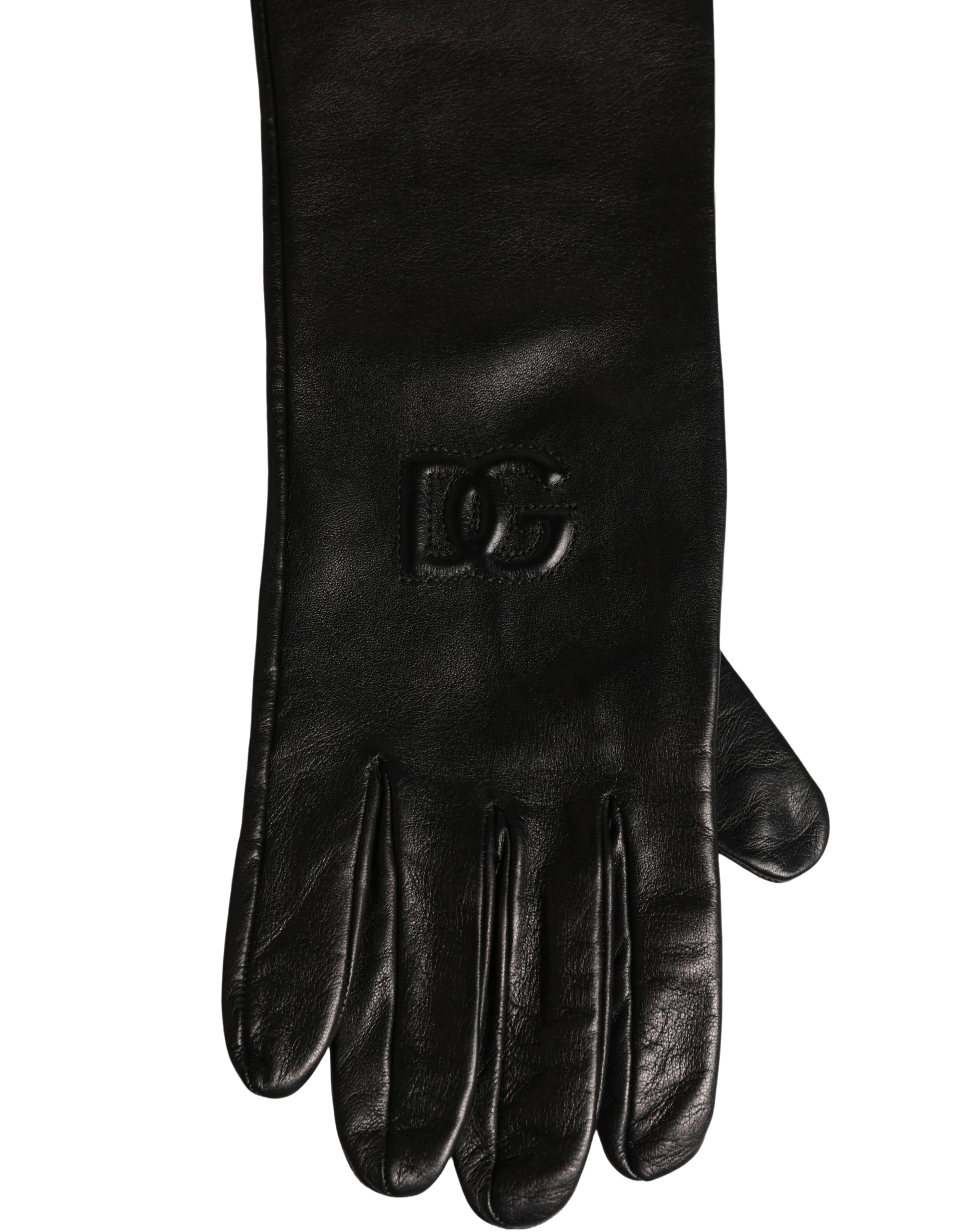 Dolce & Gabbana Embossed DG Logo Leather Gloves — Black, view 3