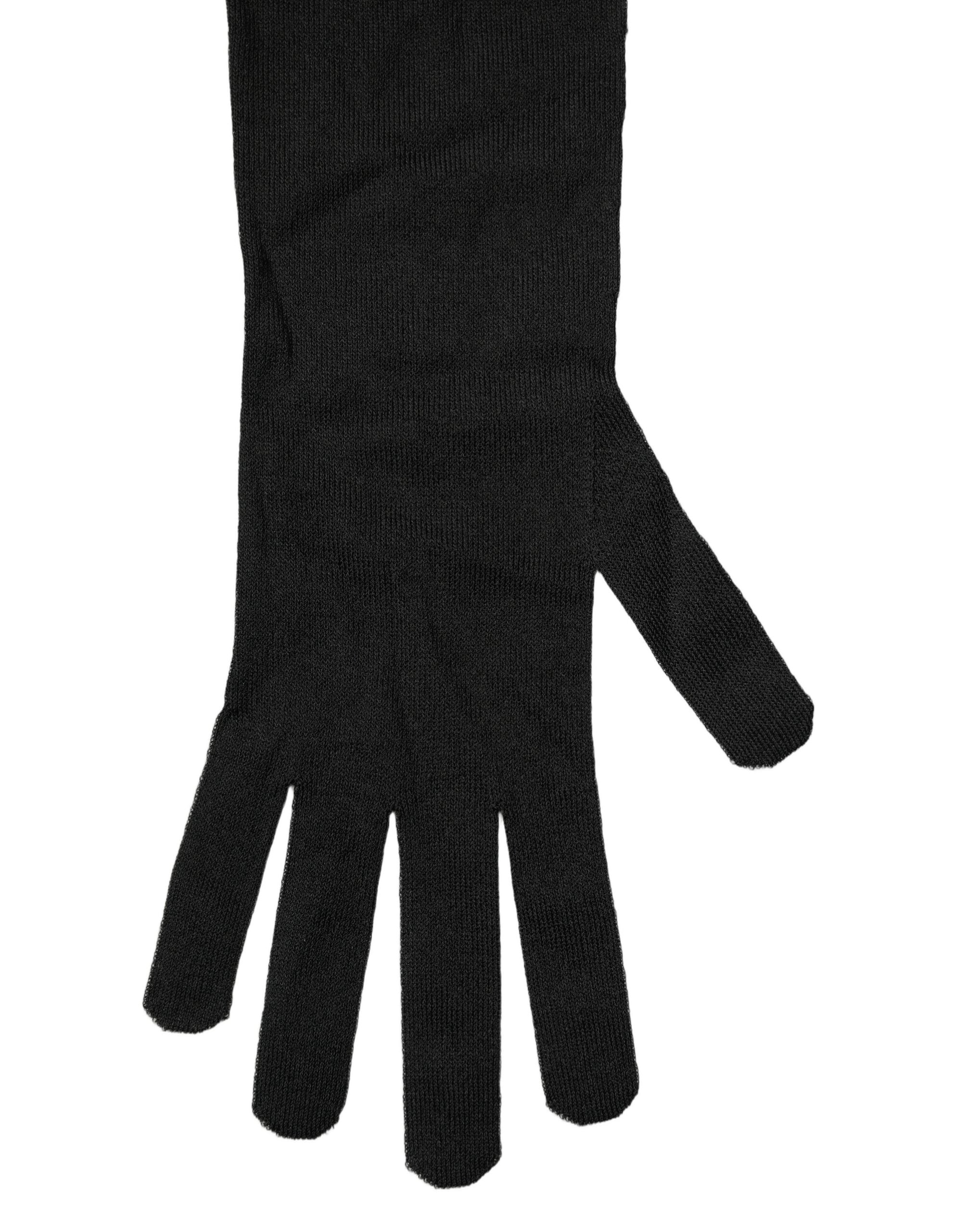 Dolce & Gabbana Long Elbow Length Gloves — Black, view 3