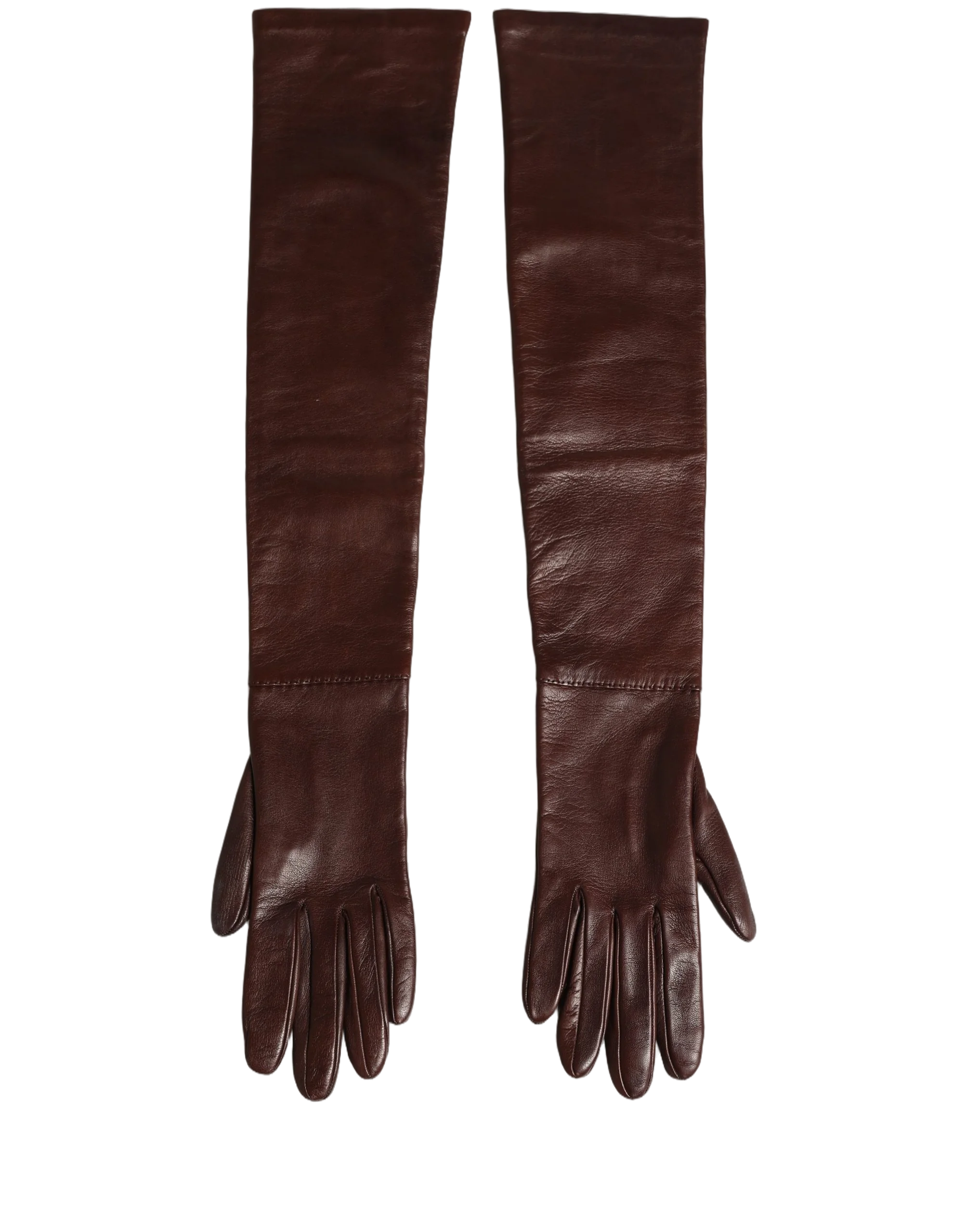 Dolce & Gabbana Genuine Leather Long Elbow Length Gloves — Brown, view 2