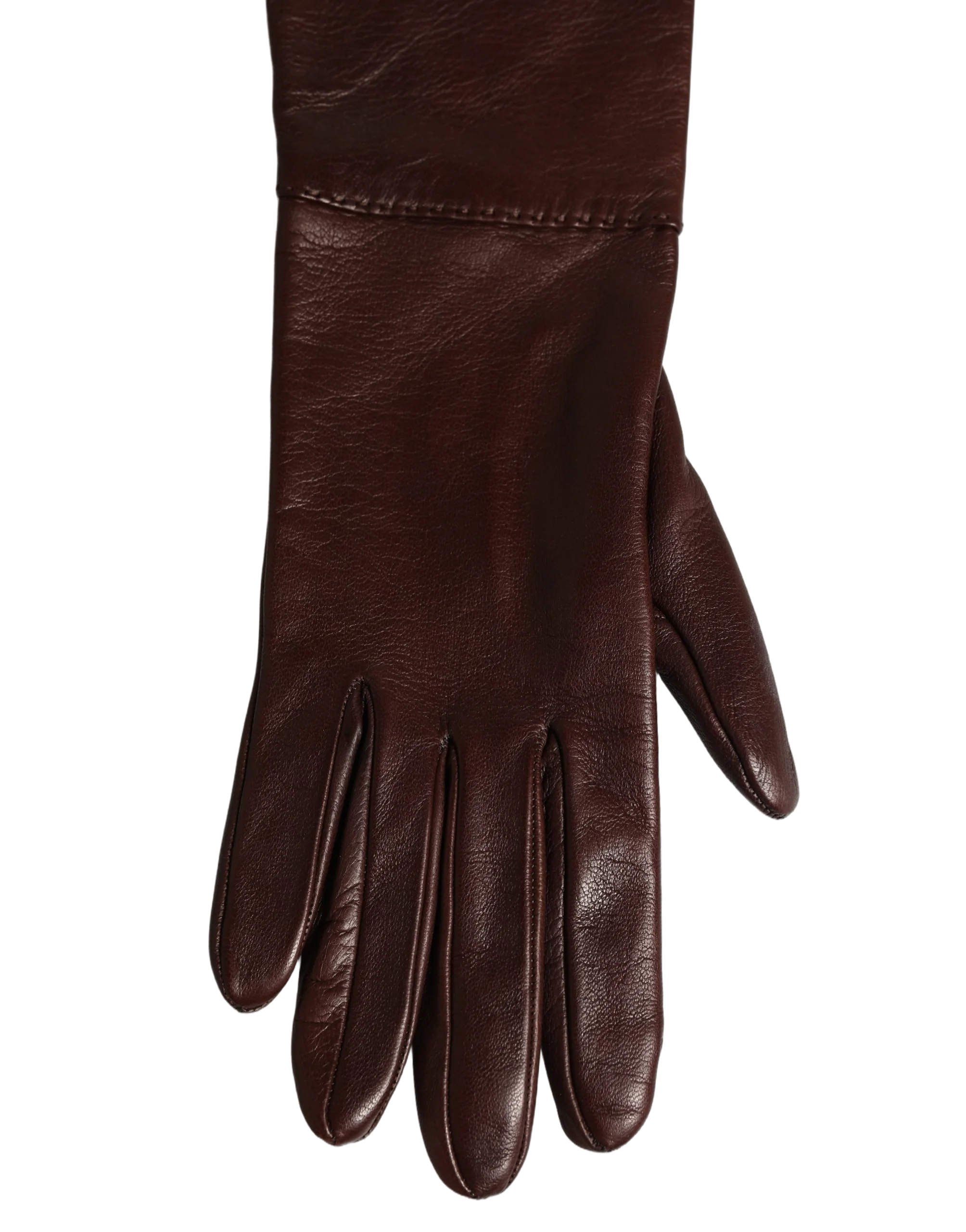 Dolce & Gabbana Genuine Leather Long Elbow Length Gloves — Brown, view 3