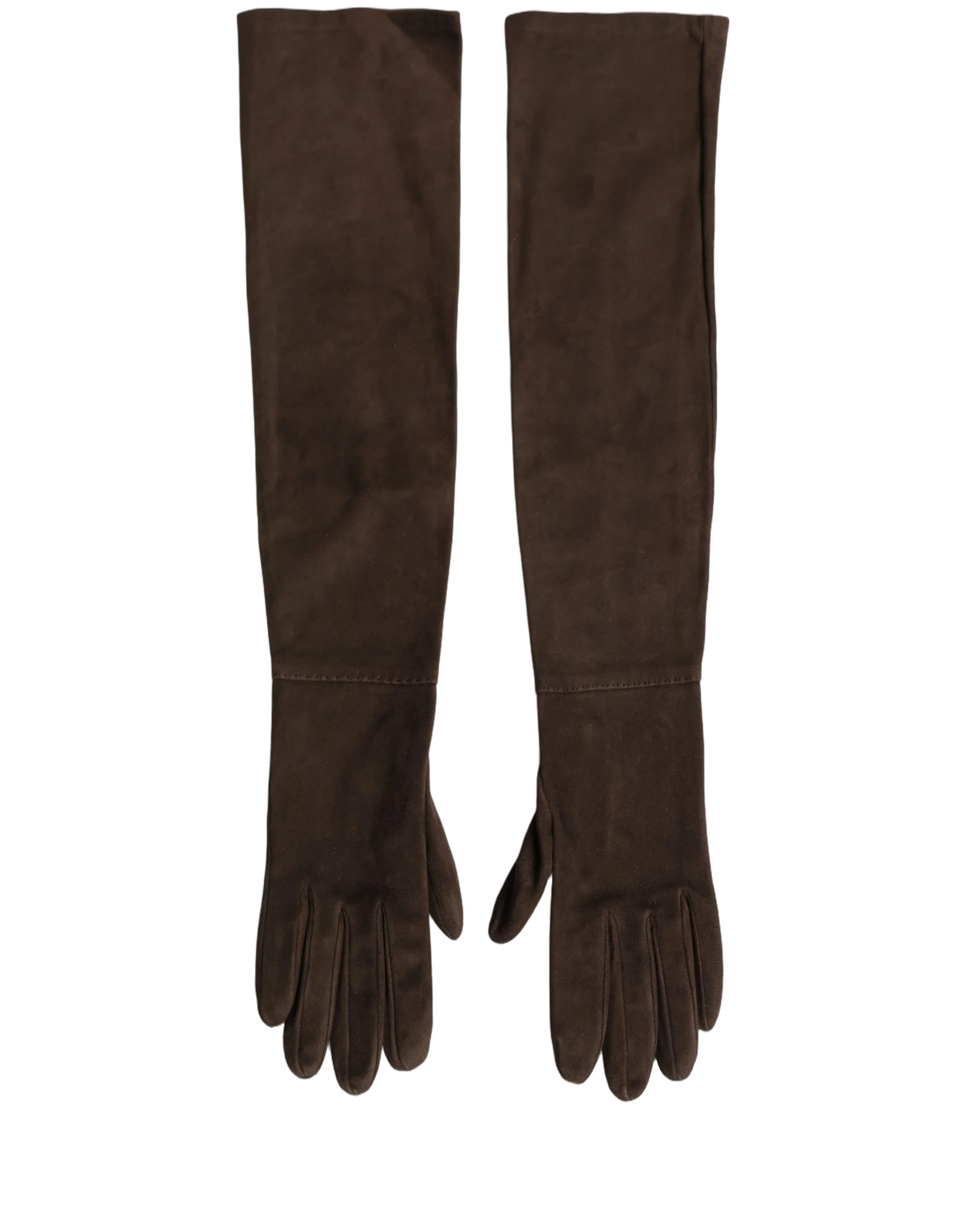 Dolce & Gabbana Suede Elbow Length Gloves — Brown, view 2