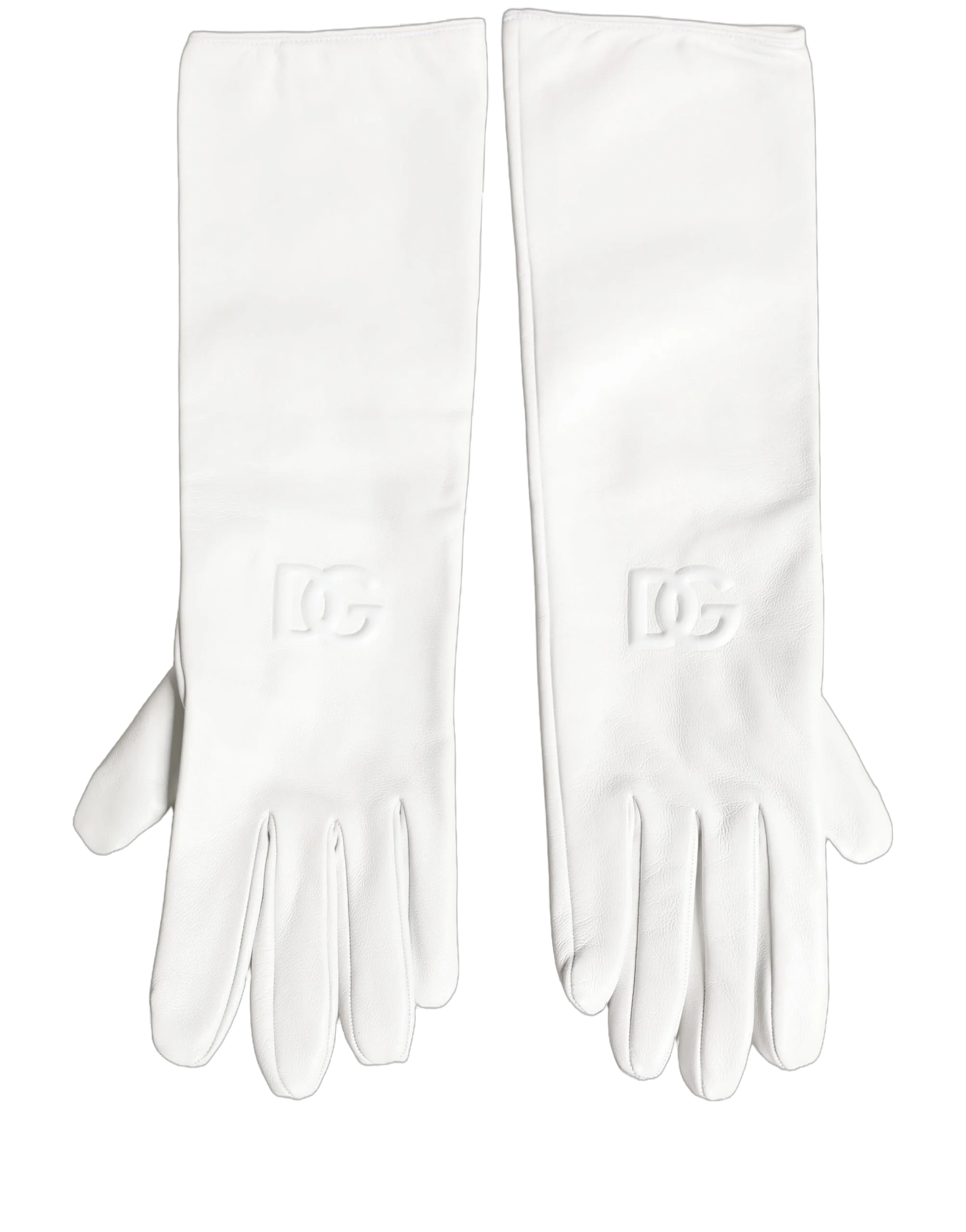 Dolce & Gabbana Embossed Logo Leather Gloves — White, view 2