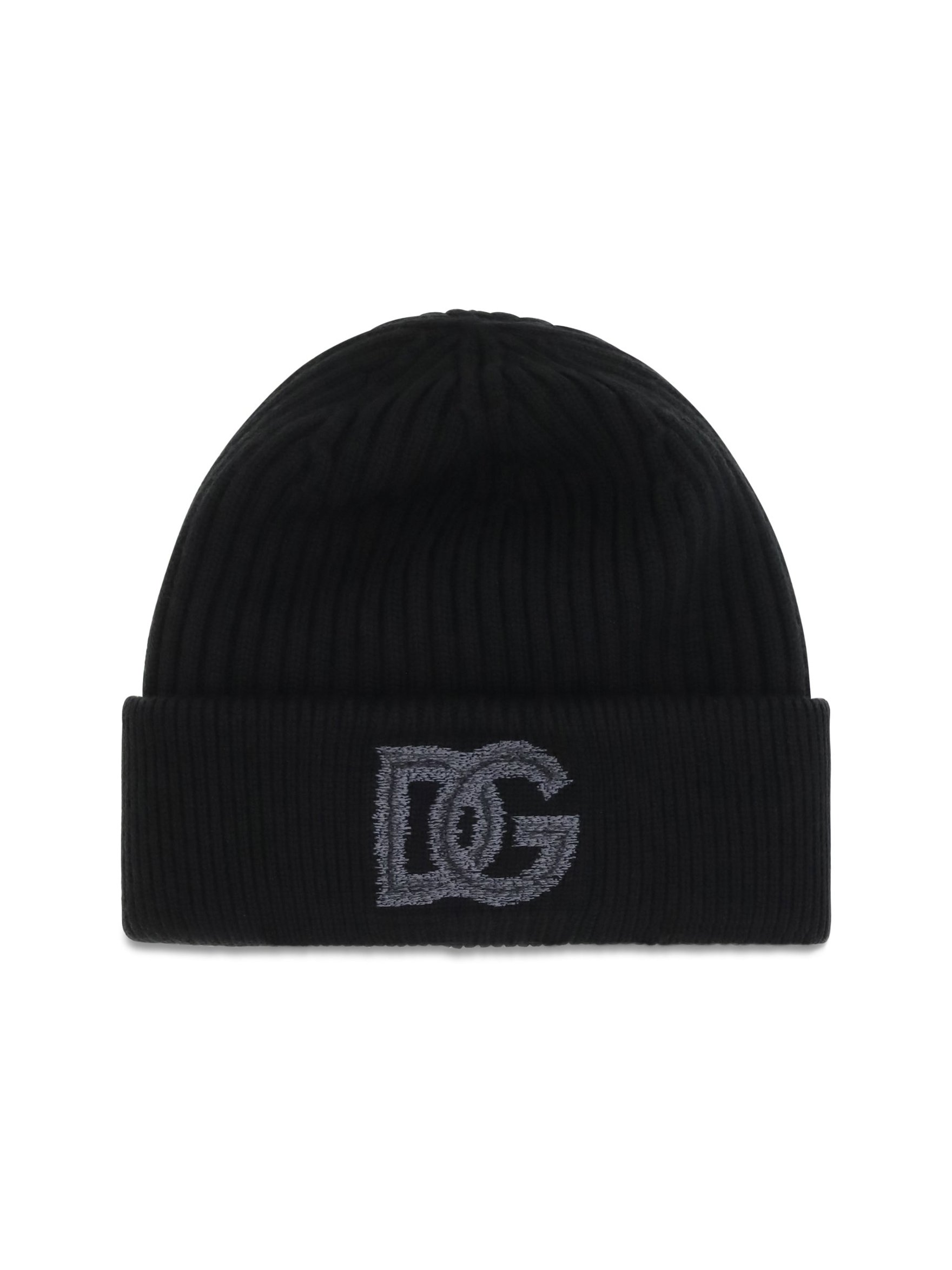 Dolce & Gabbana GX66KZJDVN6 Logo English Rib Knit Beanie — Black by Dolce Gabbana