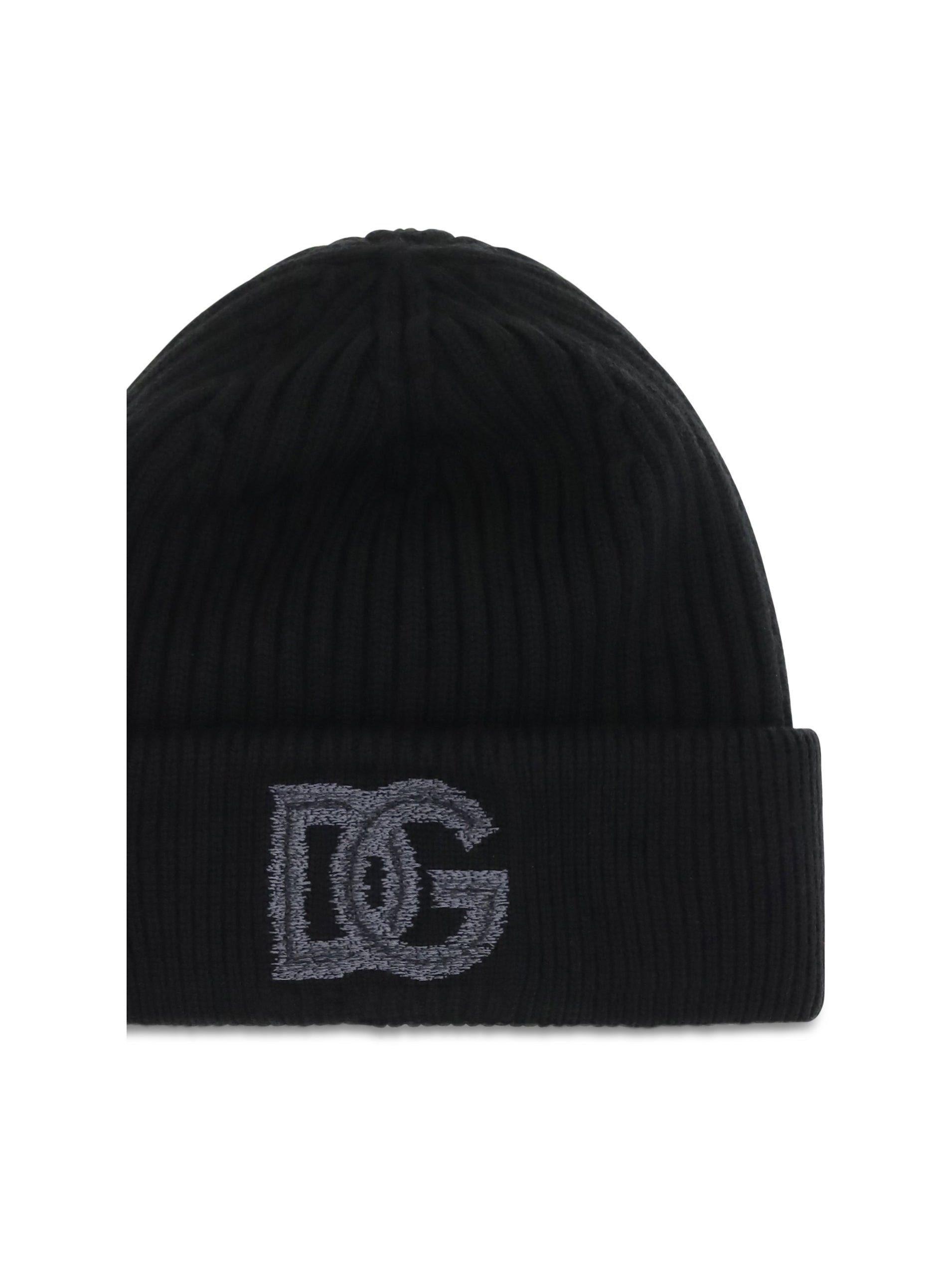 Dolce & Gabbana GX66KZJDVN6 Logo English Rib Knit Beanie — Black, view 3