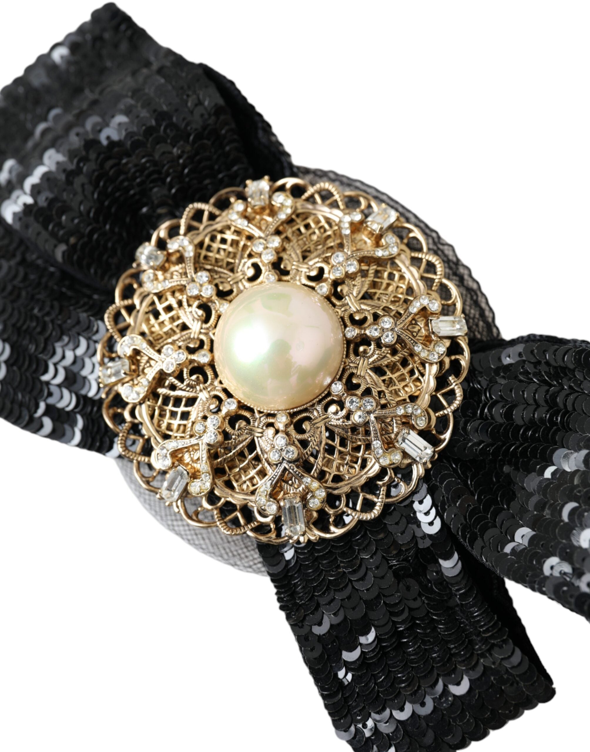 Dolce & Gabbana Sequin Pearl Embellished Hair Clip — Black, view 2