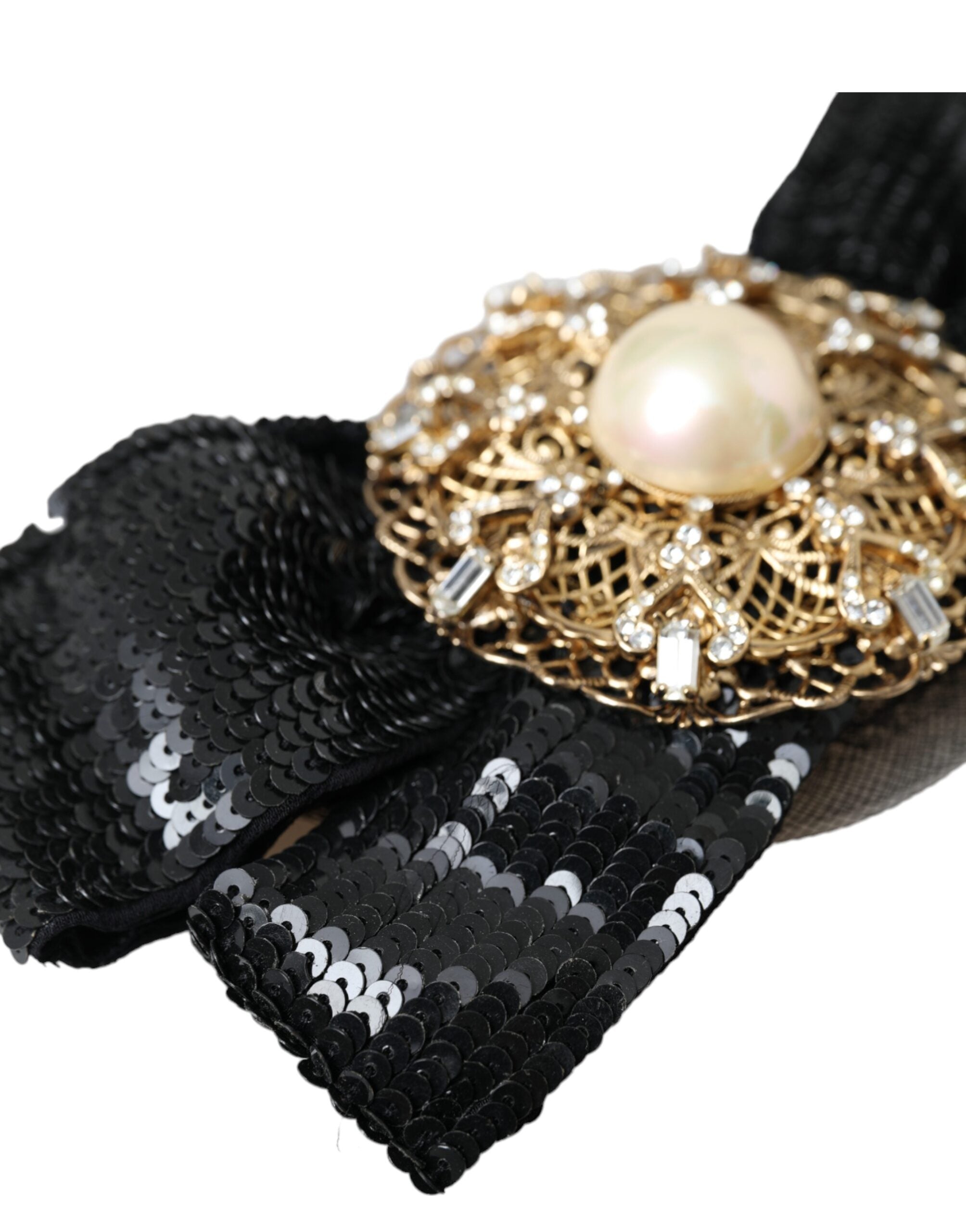 Dolce & Gabbana Sequin Pearl Embellished Hair Clip — Black, view 5