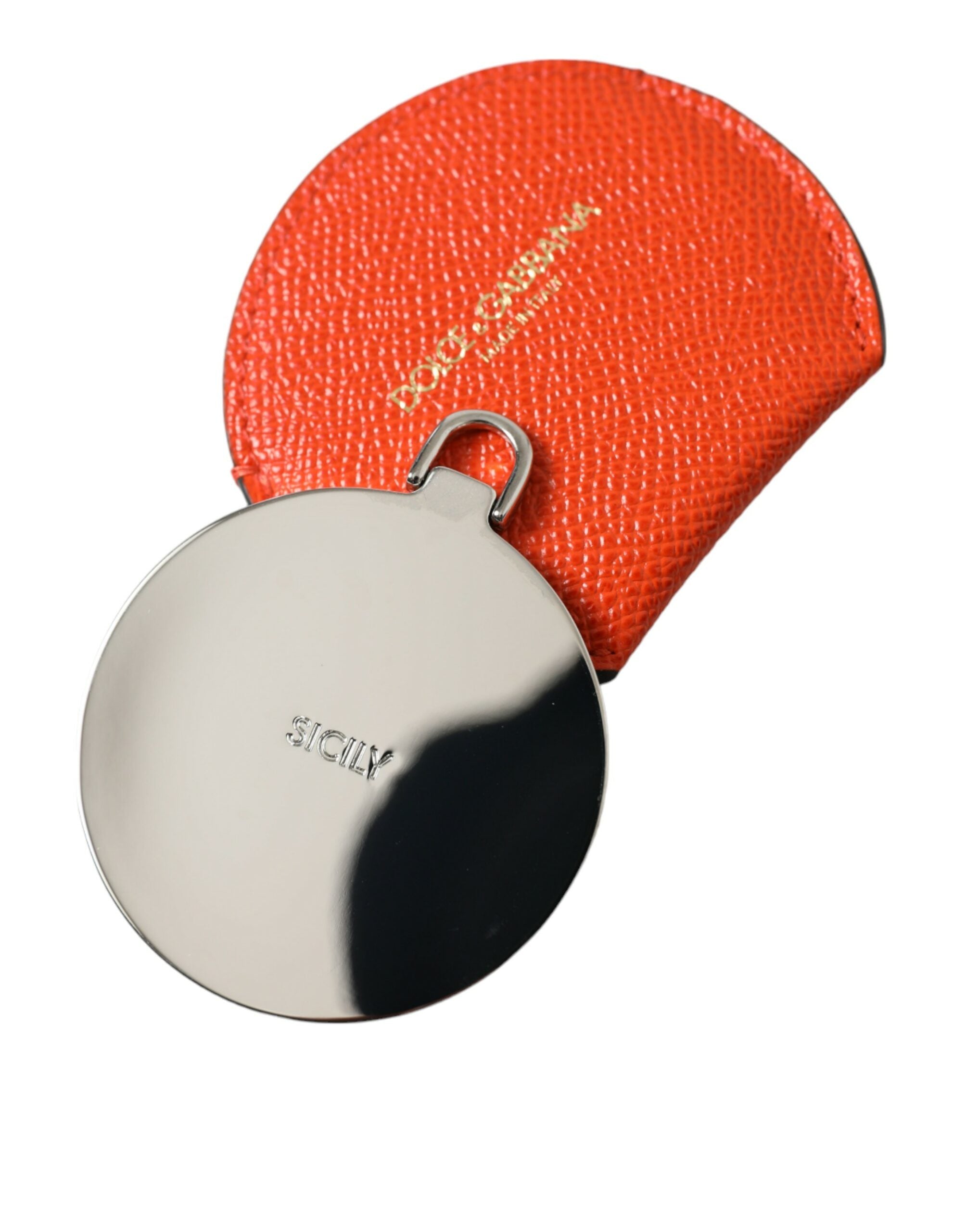 Dolce & Gabbana Calfskin Leather Round Logo Hair Clip — Orange, view 3