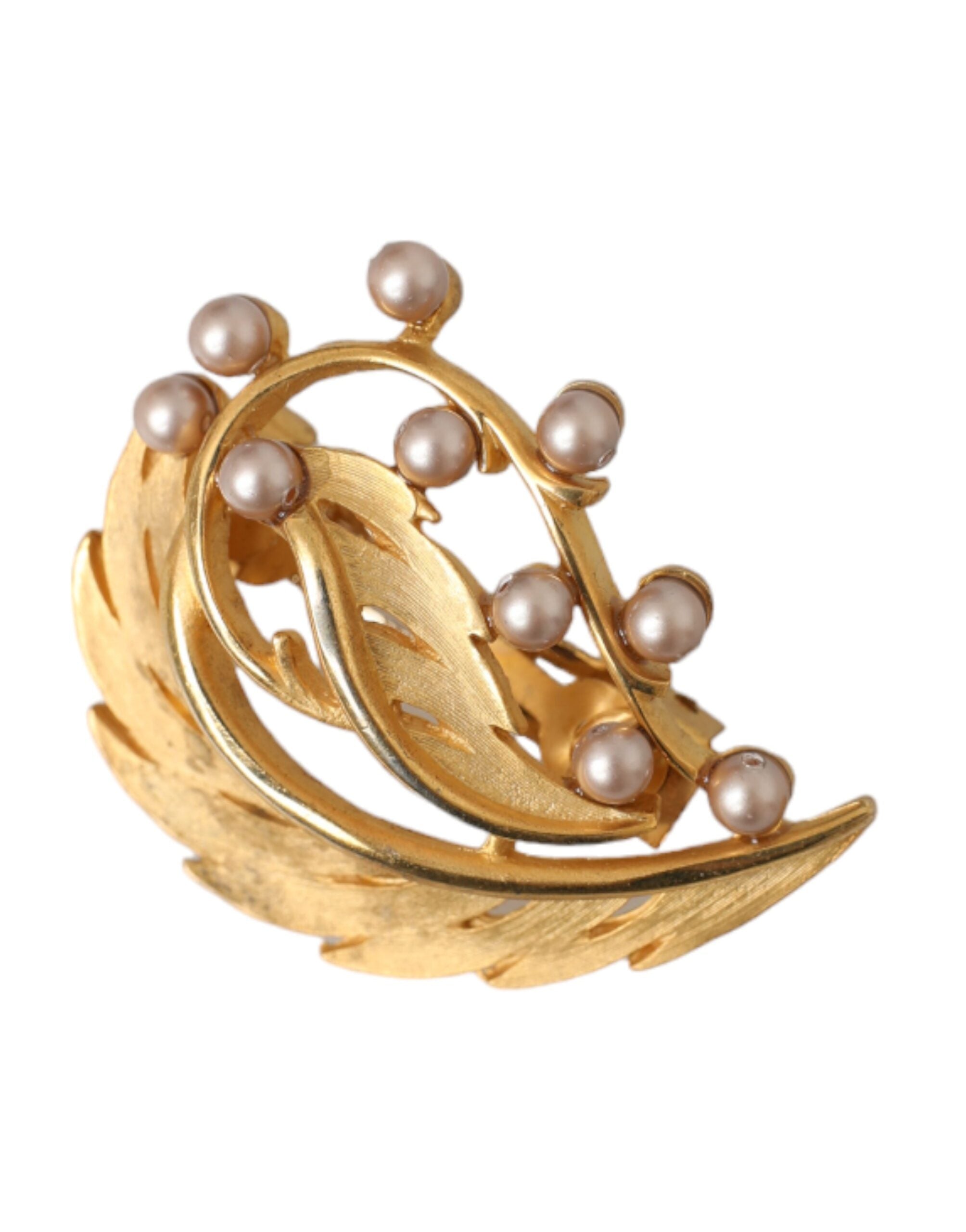 Dolce & Gabbana Gold Brass Leaf Embellished Hair Pin — Gold, view 2