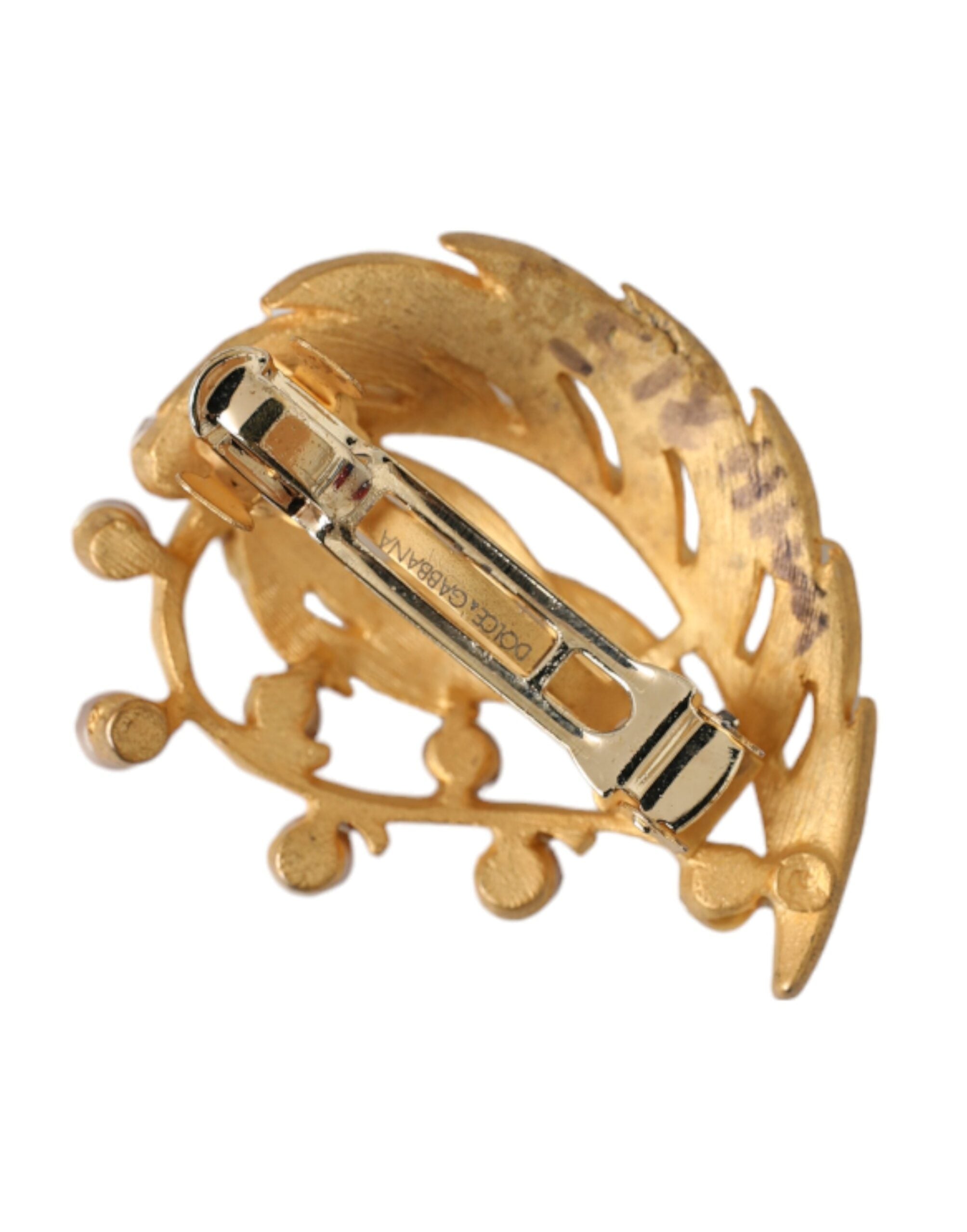 Dolce & Gabbana Gold Brass Leaf Embellished Hair Pin — Gold, view 3