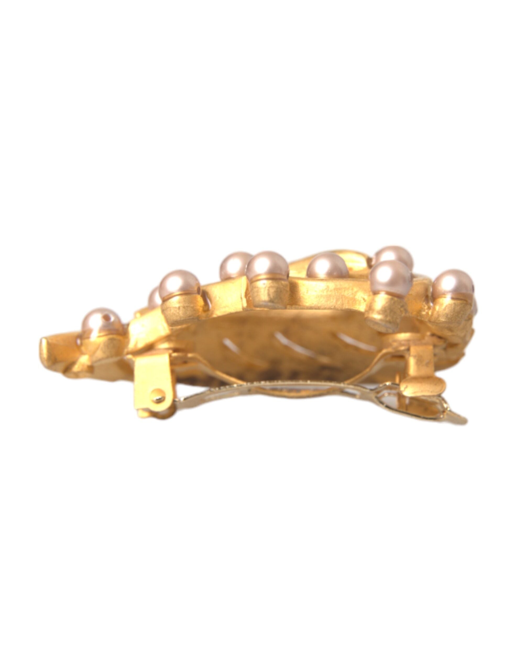 Dolce & Gabbana Gold Brass Leaf Embellished Hair Pin — Gold, view 5
