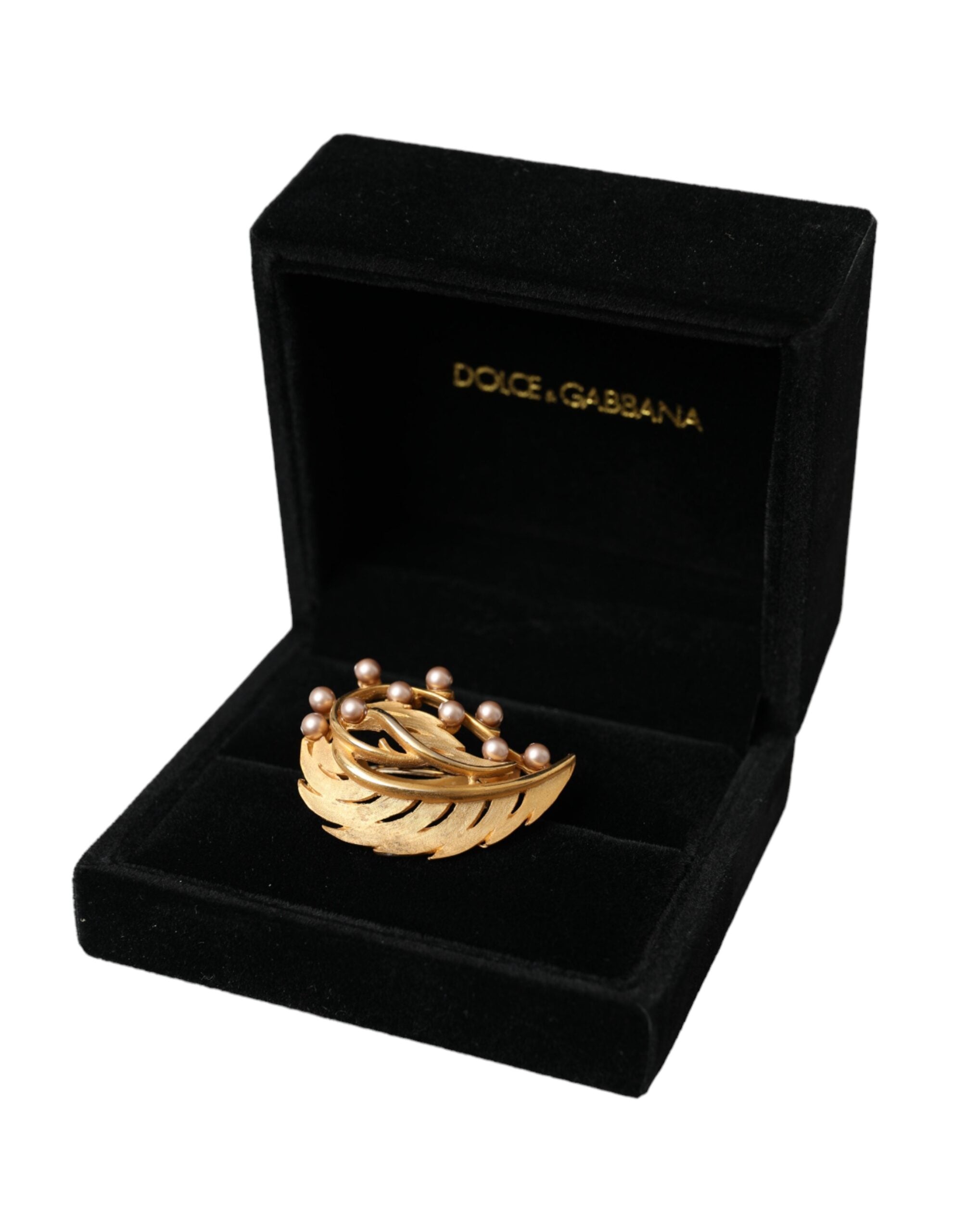 Dolce & Gabbana Gold Brass Leaf Embellished Hair Pin — Gold, view 6