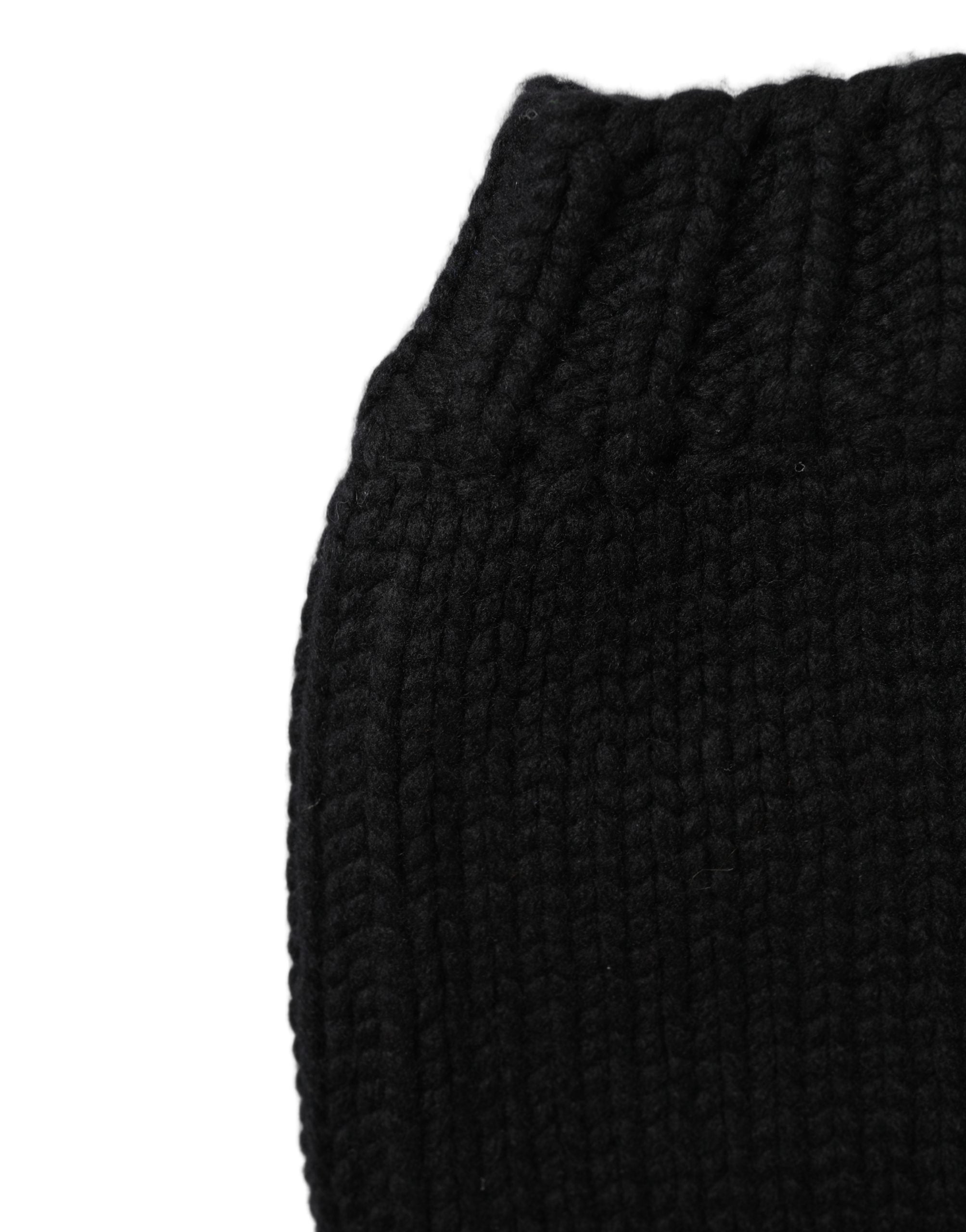 Dolce & Gabbana HAT10100 Cashmere Knitted Ribbed Cuff Beanie — Black, view 3