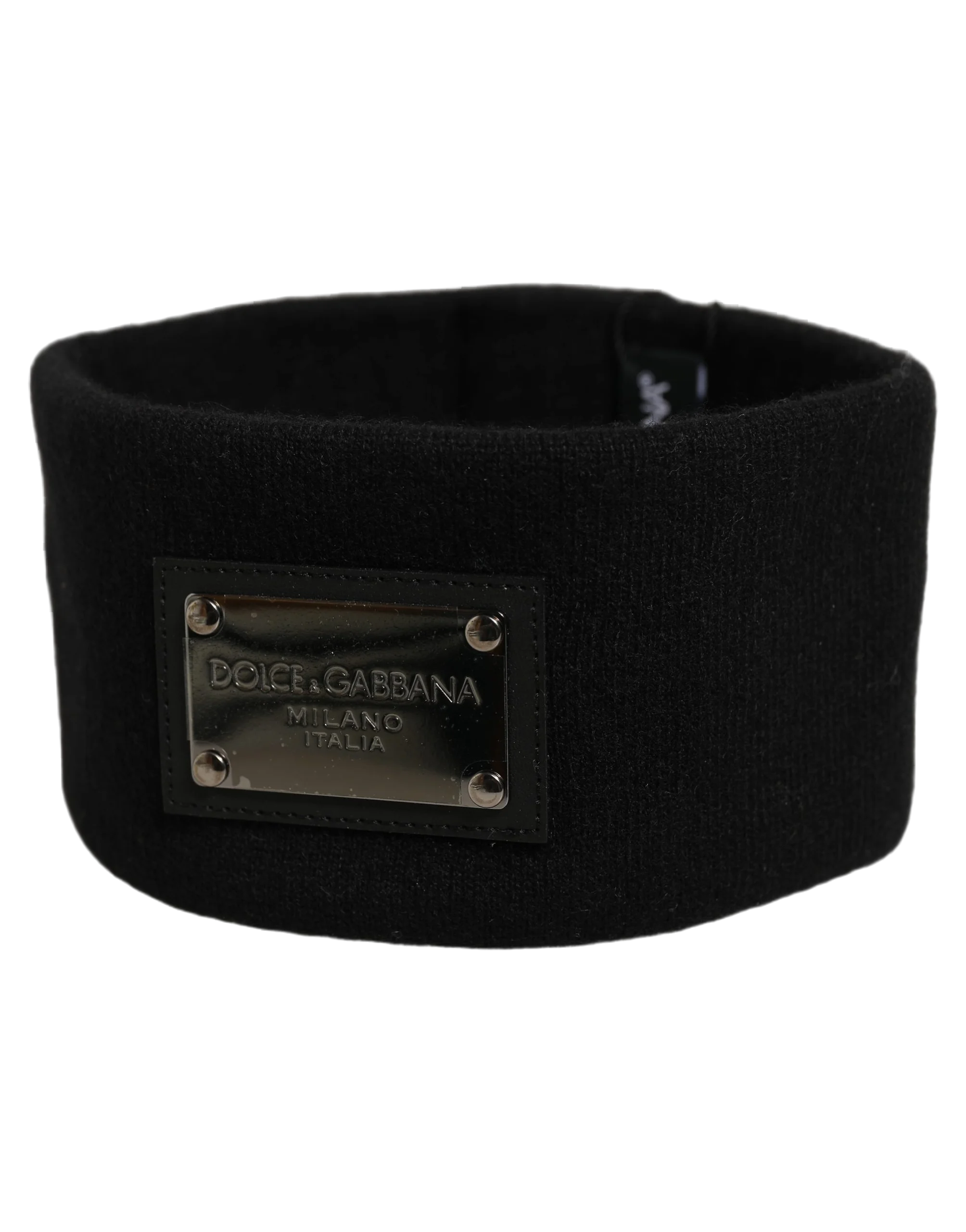Dolce & Gabbana Cashmere Logo Plaque Headband — Black, view 2