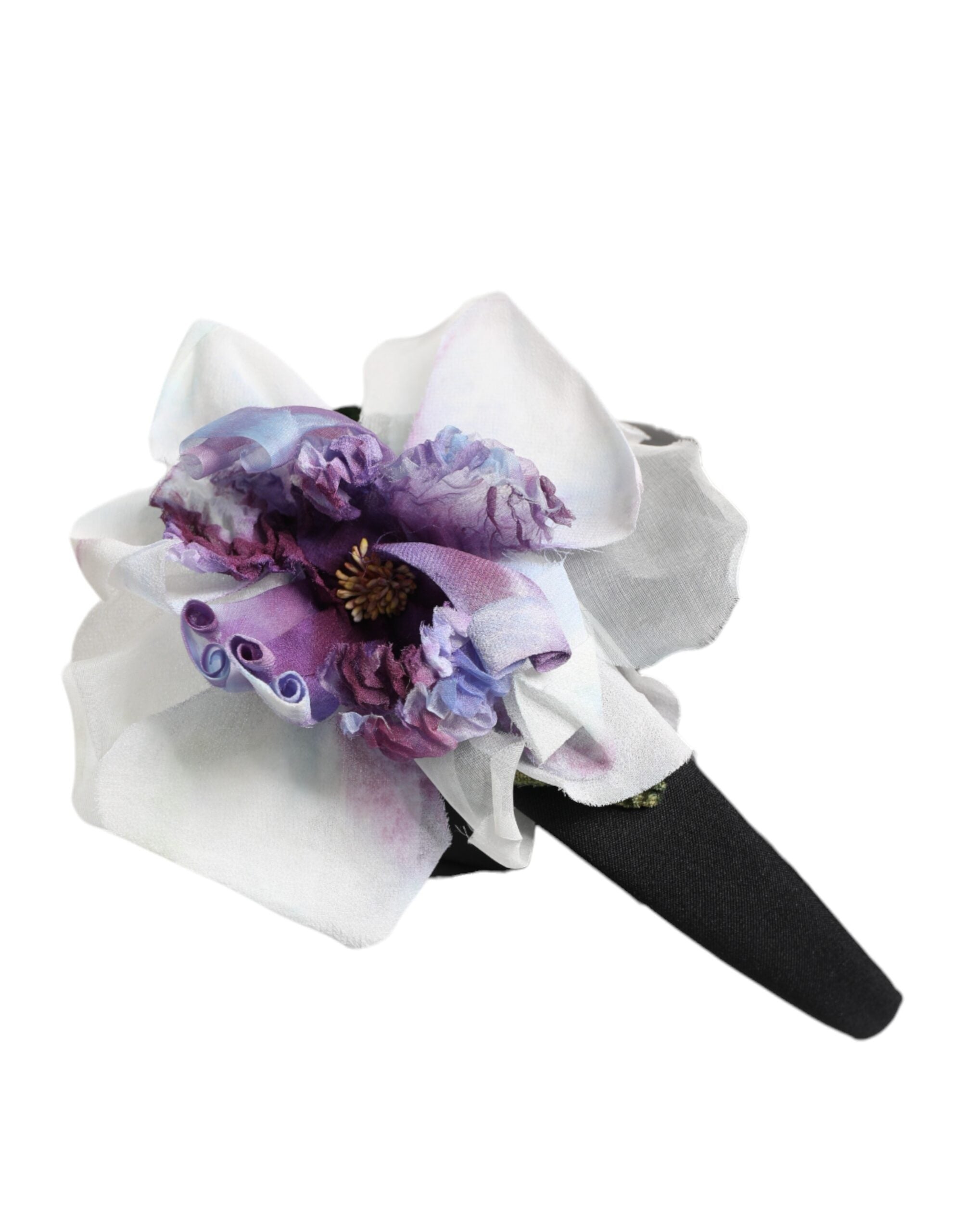Dolce & Gabbana Floral Appliqué Silk Headband — Black, view 3