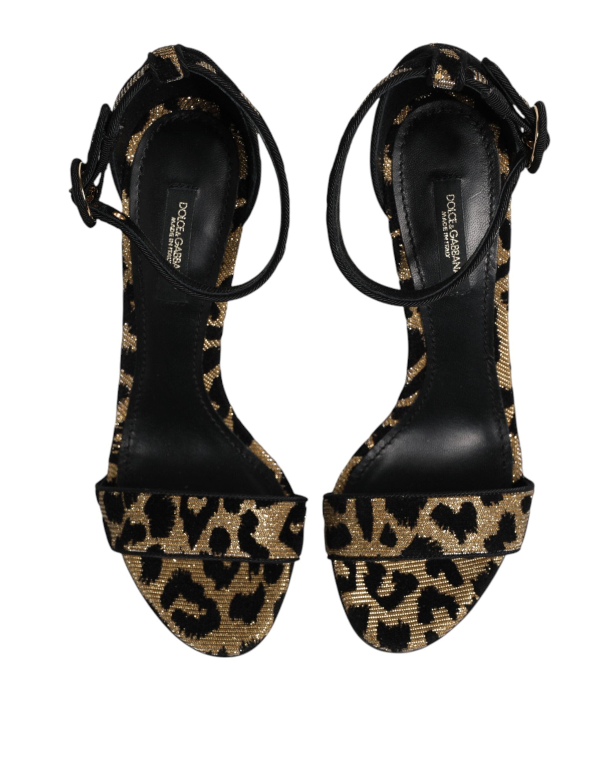 Dolce & Gabbana Leopard-Print Leather Heel Sandal — Gold, view 2