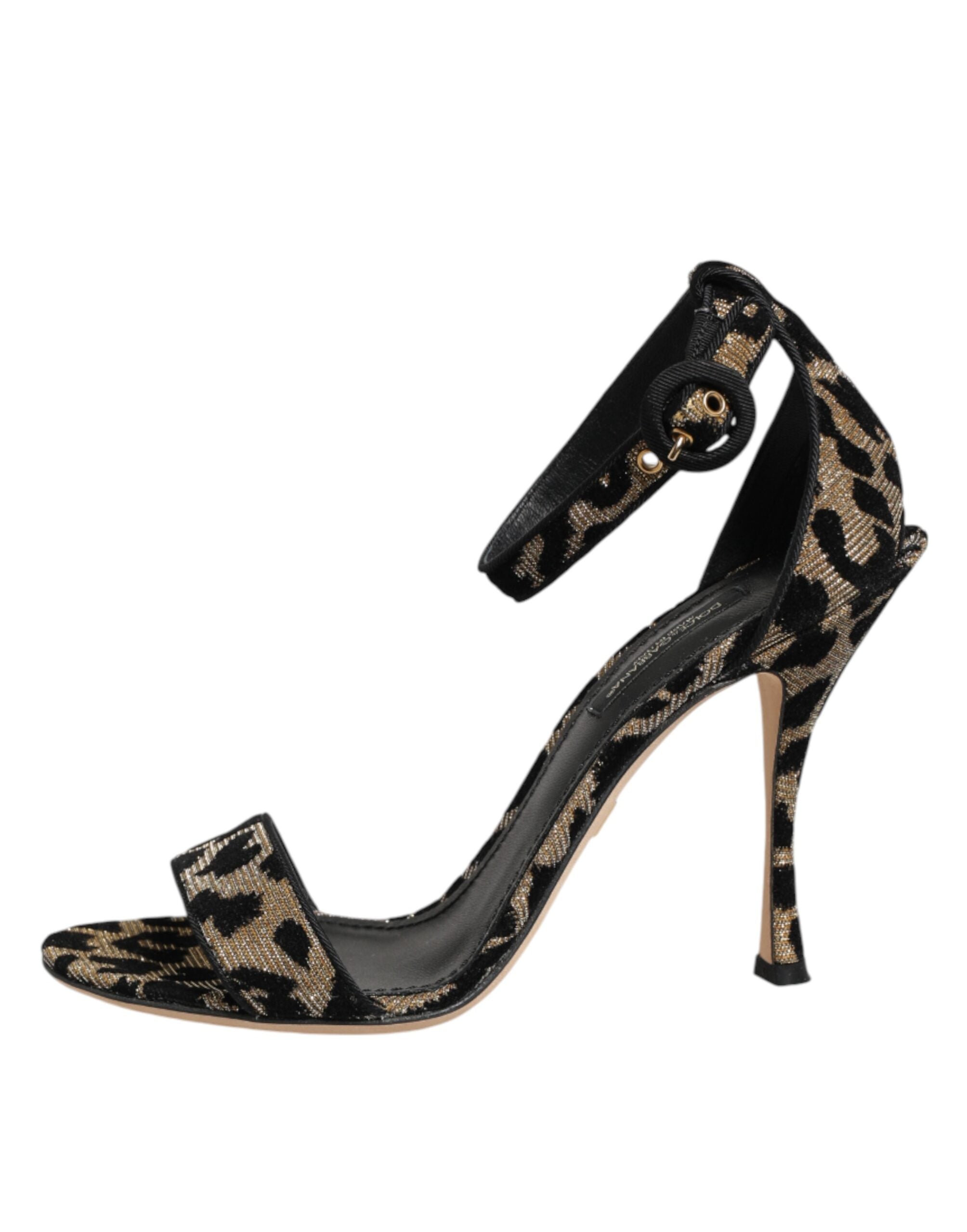 Dolce & Gabbana Leopard-Print Leather Heel Sandal — Gold, view 5