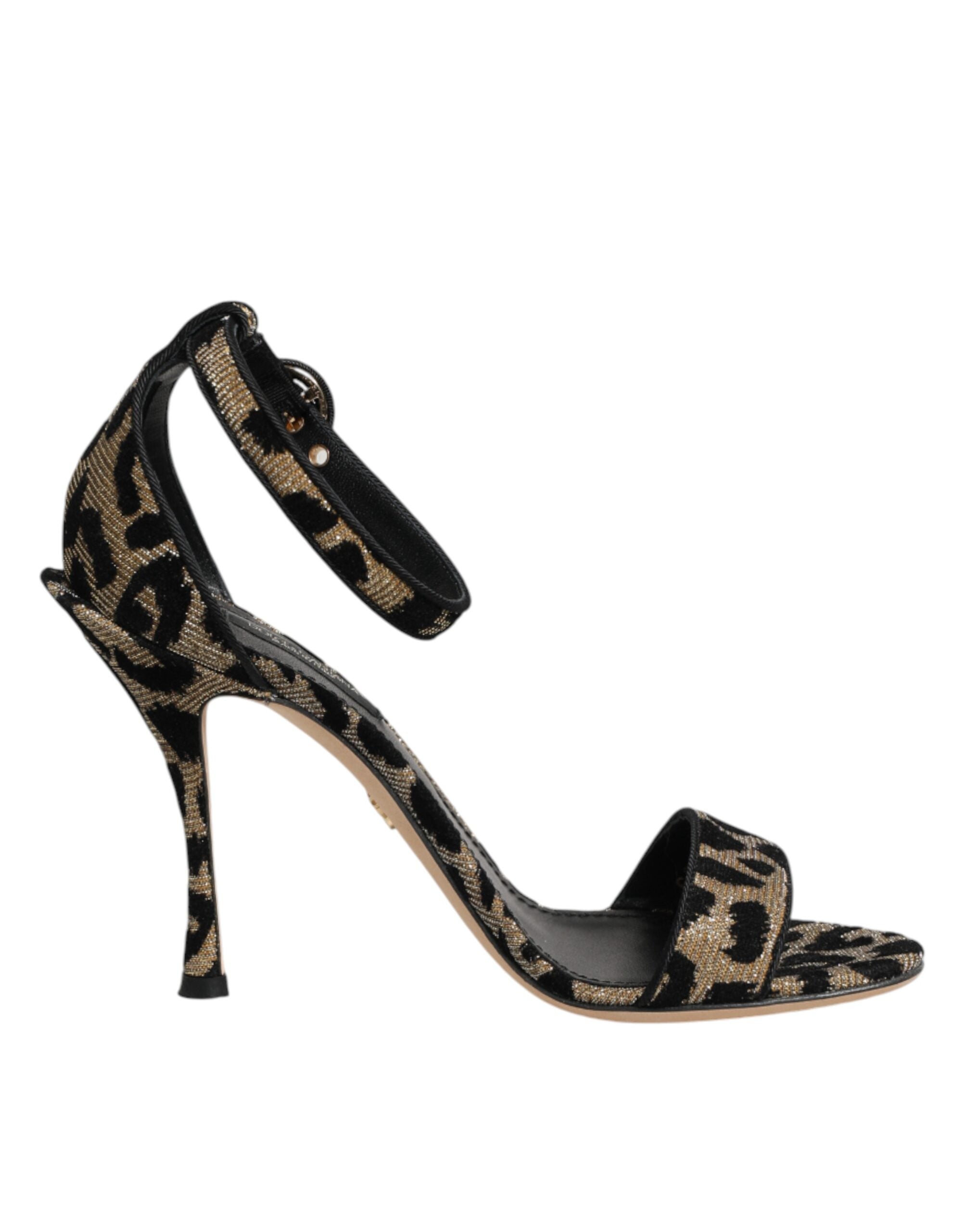 Dolce & Gabbana Leopard-Print Leather Heel Sandal — Gold, view 7