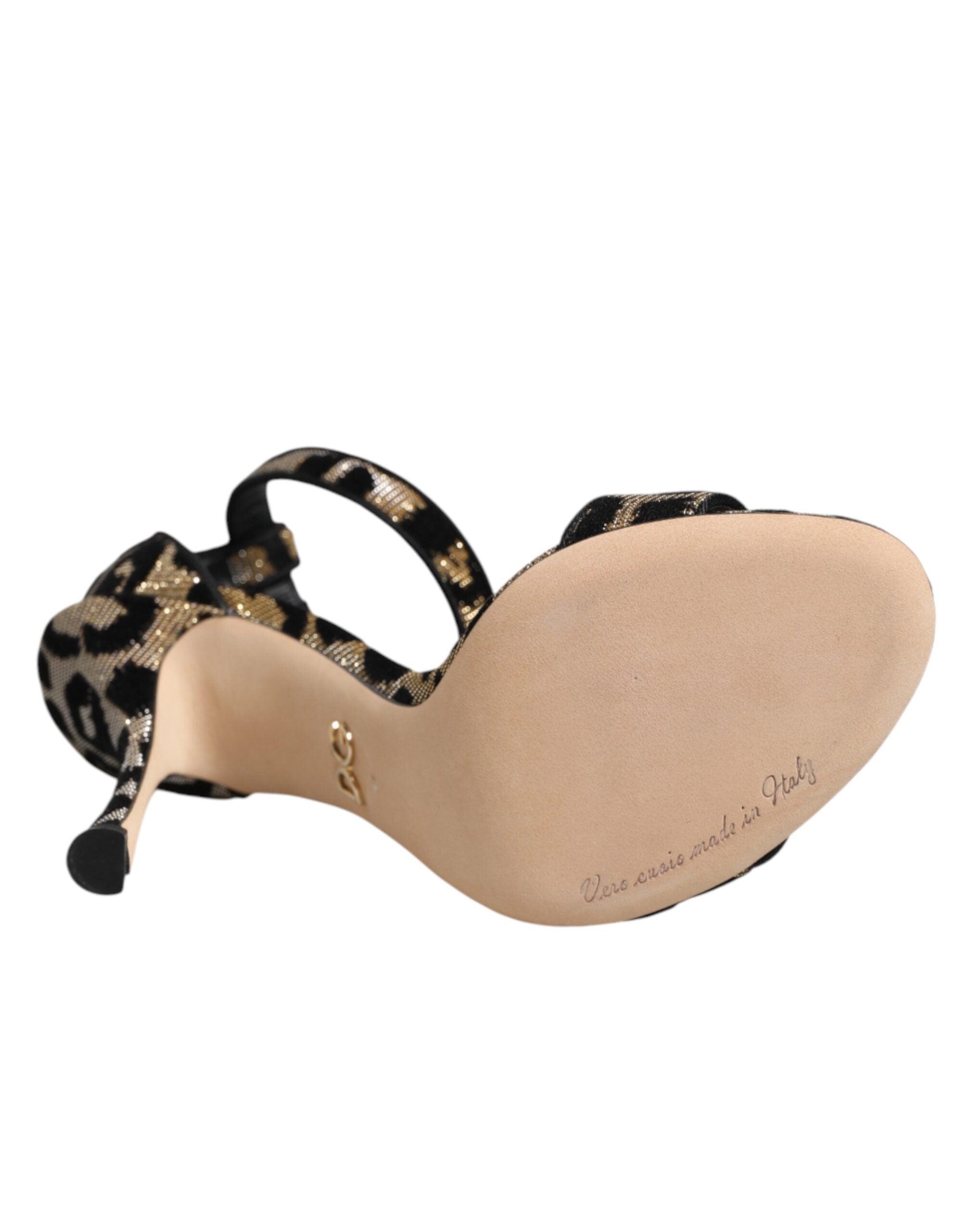 Dolce & Gabbana Leopard-Print Leather Heel Sandal — Gold, view 8