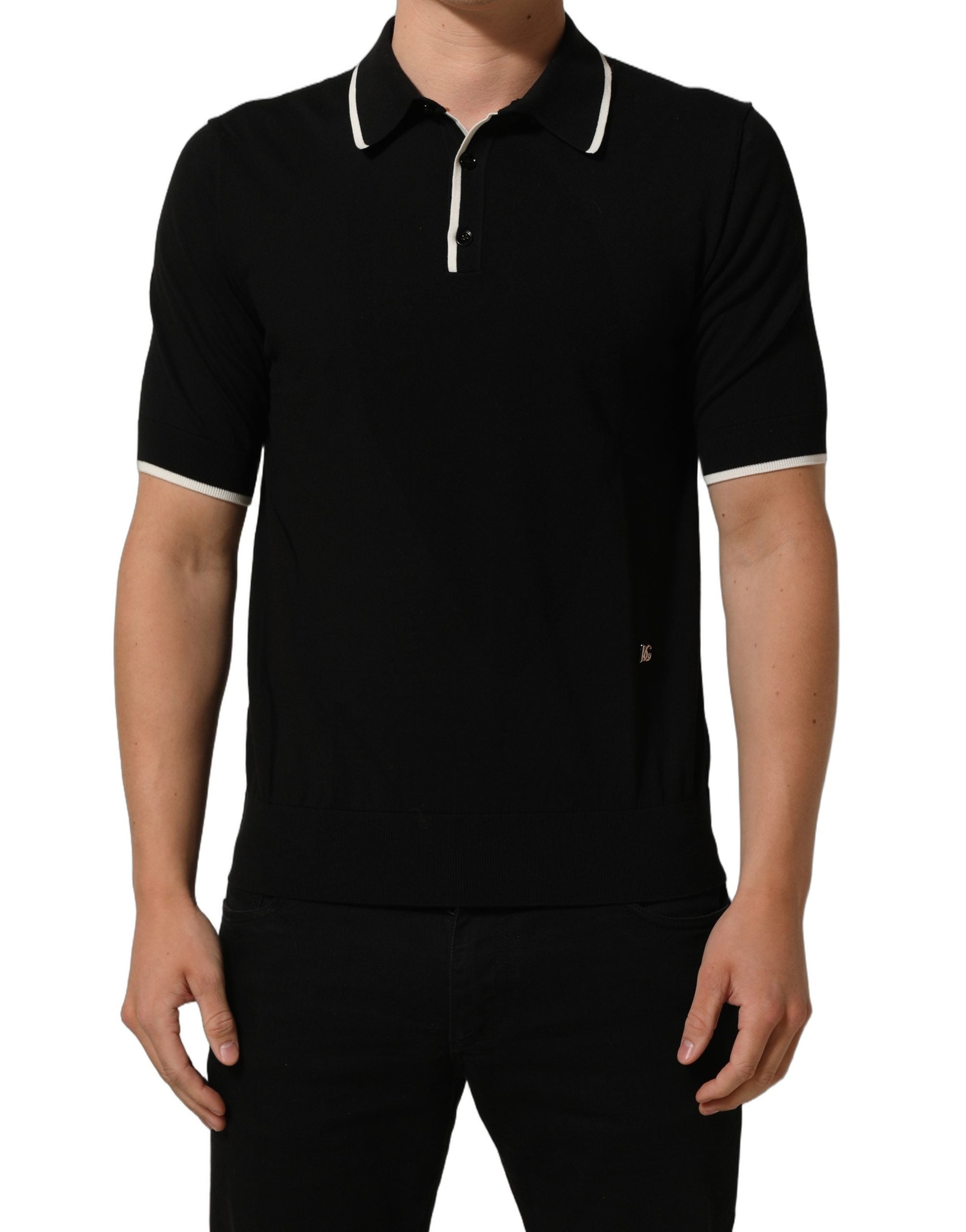 Dolce & Gabbana Logo-Embroidered Cotton Polo — Black, view 3