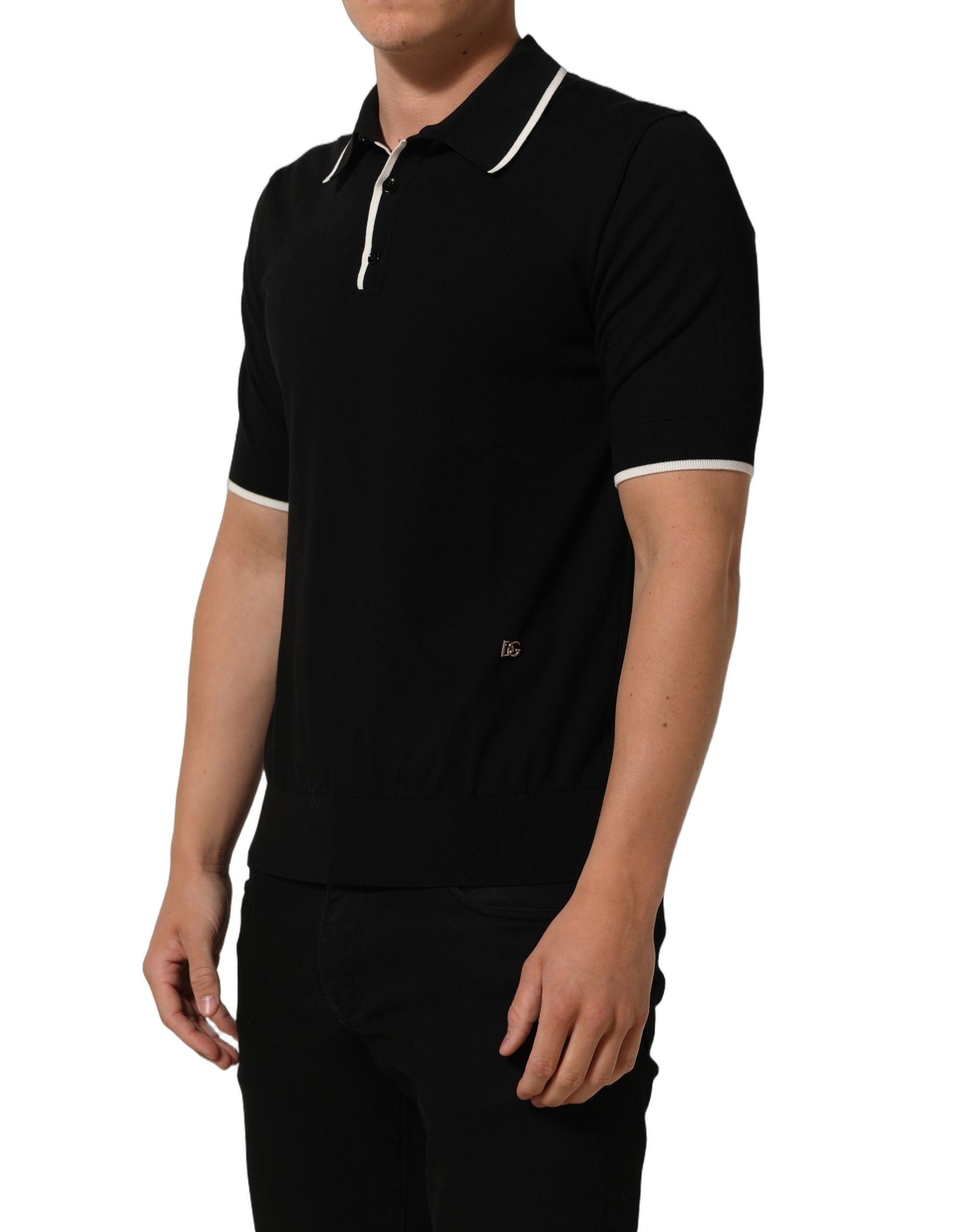 Dolce & Gabbana Logo-Embroidered Cotton Polo — Black, view 5