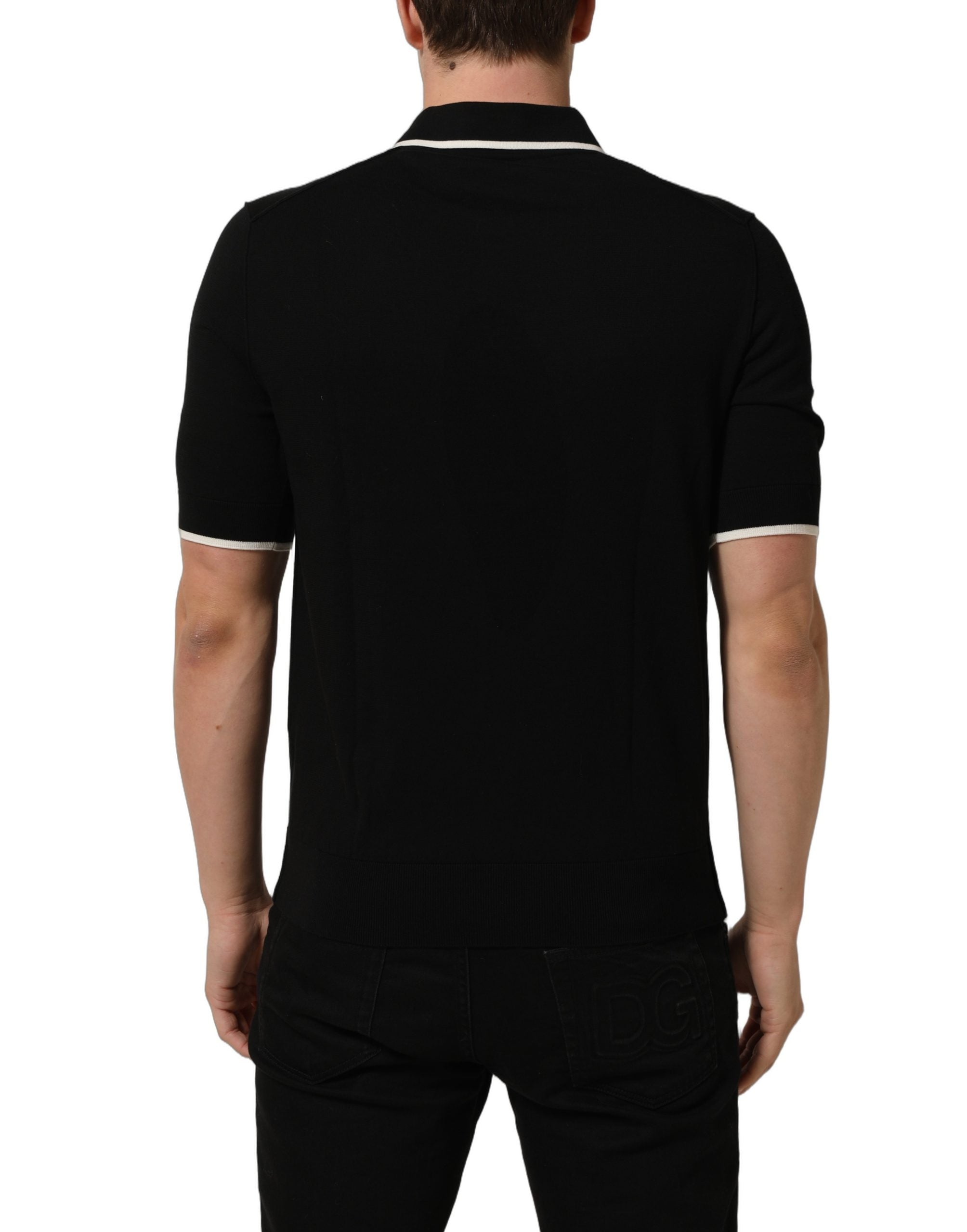 Dolce & Gabbana Logo-Embroidered Cotton Polo — Black, view 6