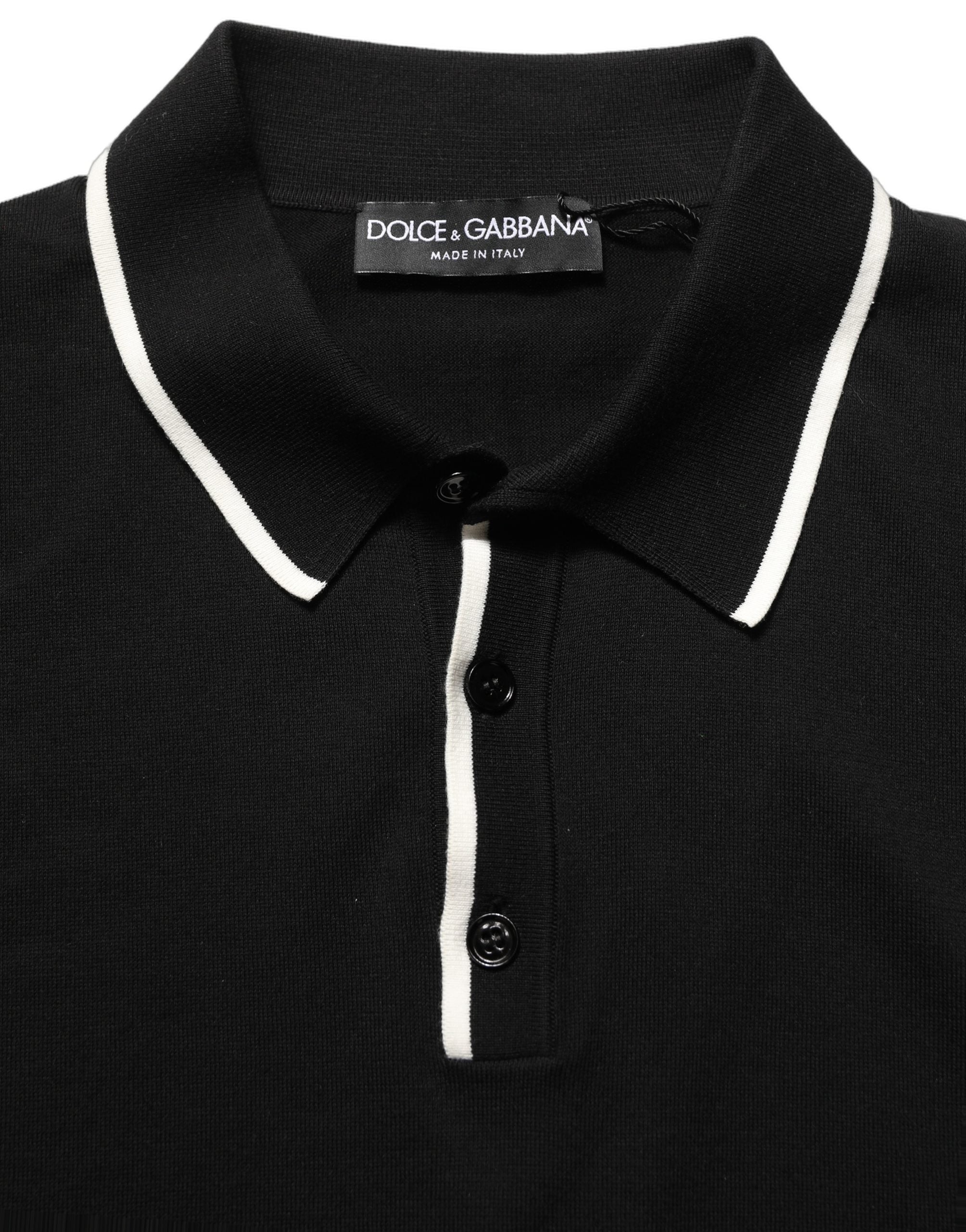 Dolce & Gabbana Logo-Embroidered Cotton Polo — Black, view 7