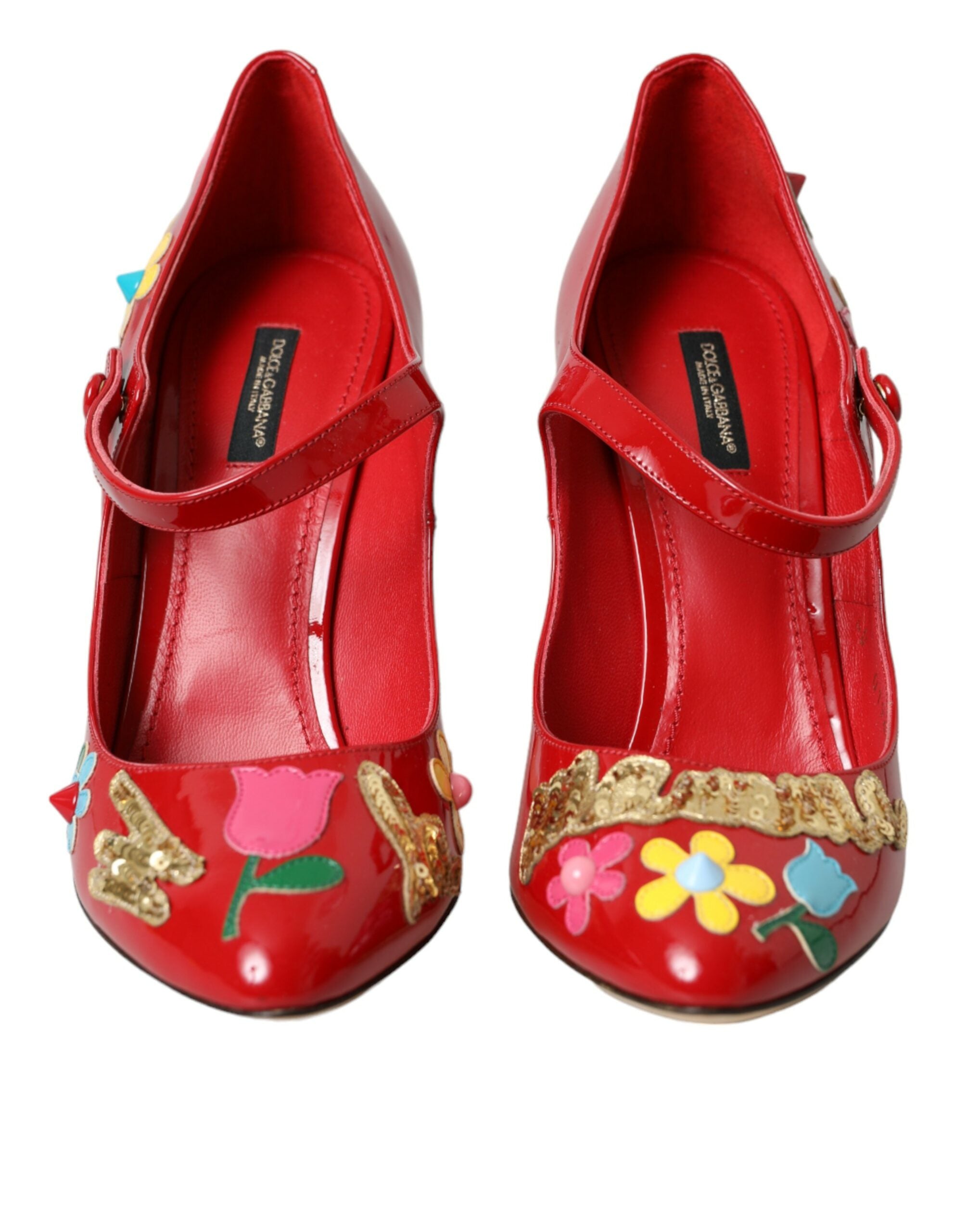 Dolce & Gabbana Floral-Embellished Leather Pump — Red by Dolce Gabbana