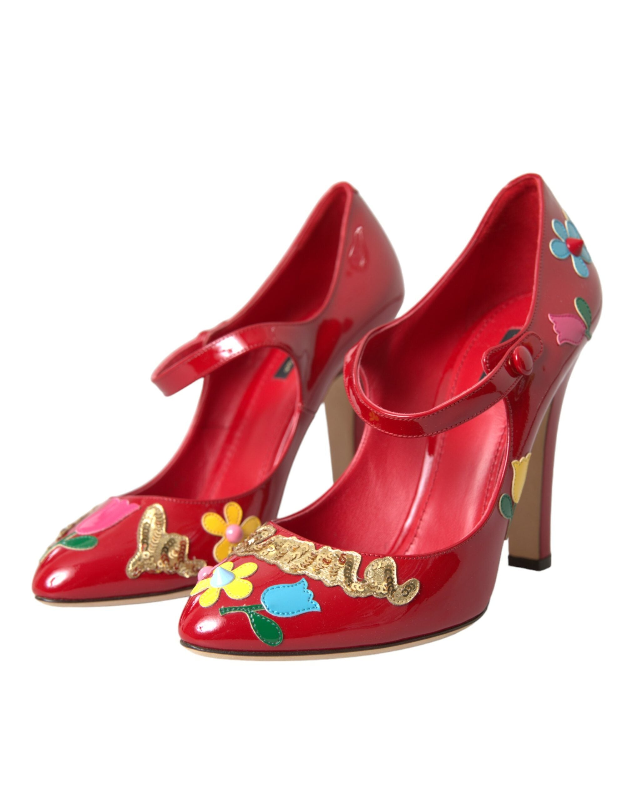Dolce & Gabbana Floral-Embellished Leather Pump — Red, view 2