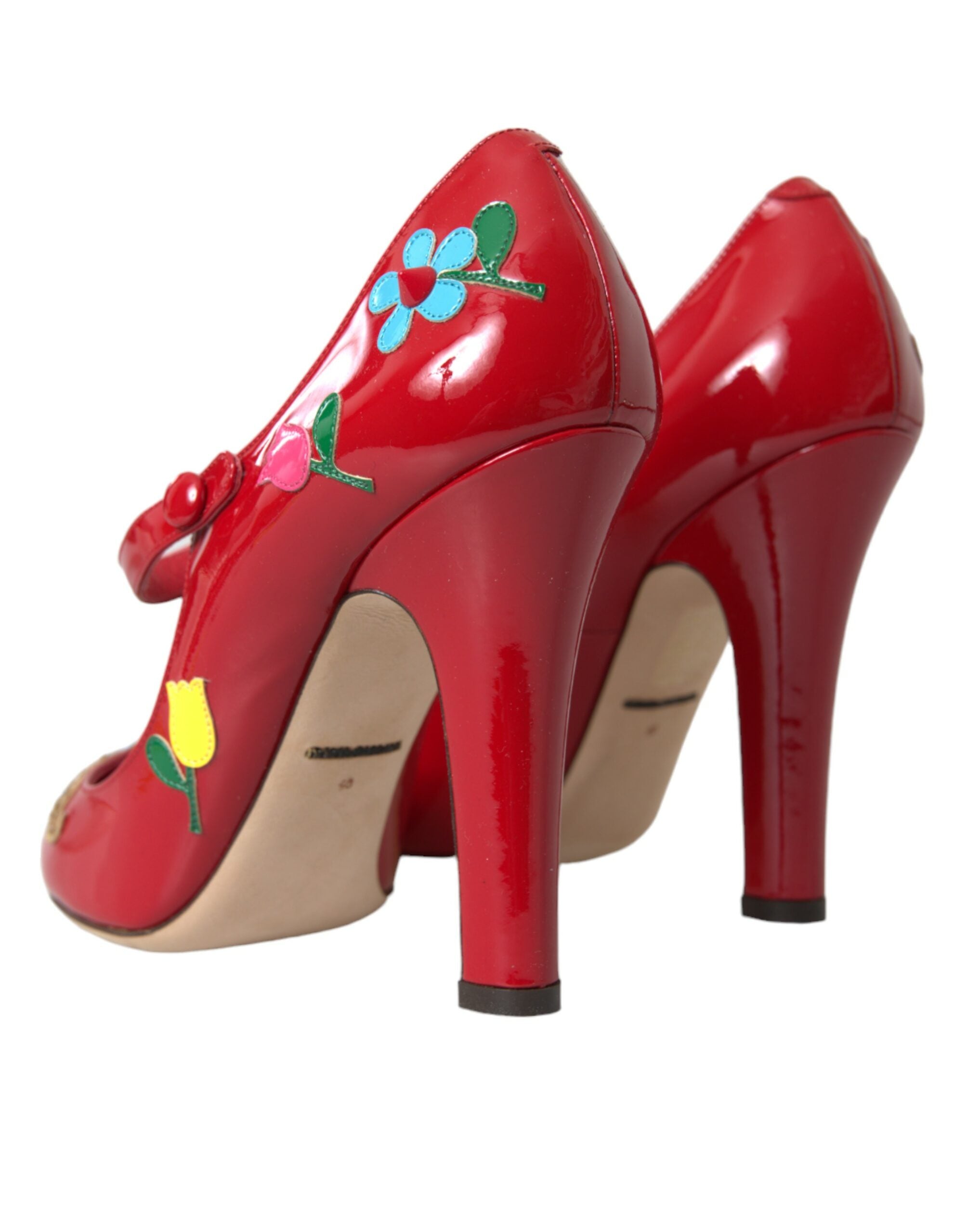 Dolce & Gabbana Floral-Embellished Leather Pump — Red, view 3
