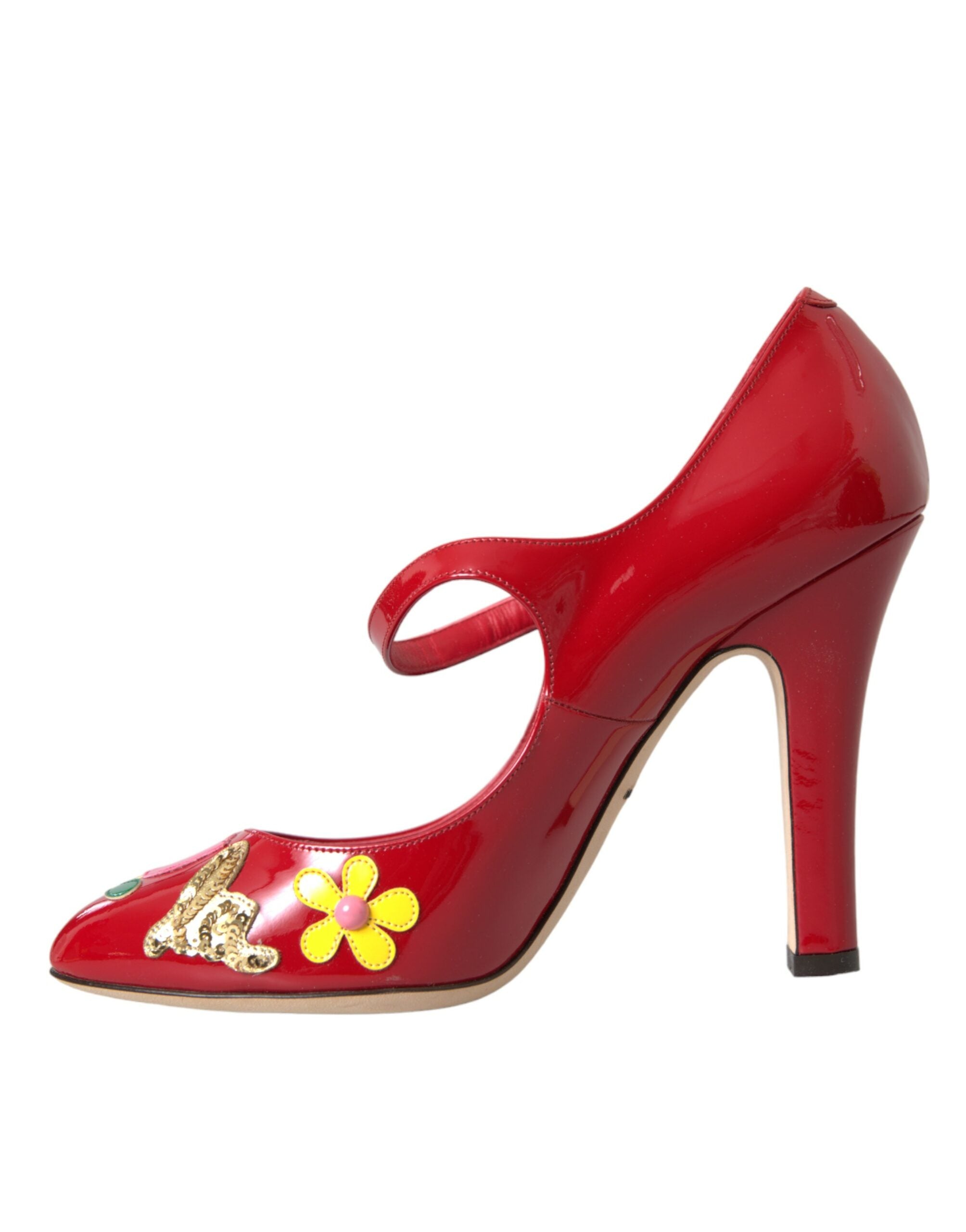 Dolce & Gabbana Floral-Embellished Leather Pump — Red, view 4