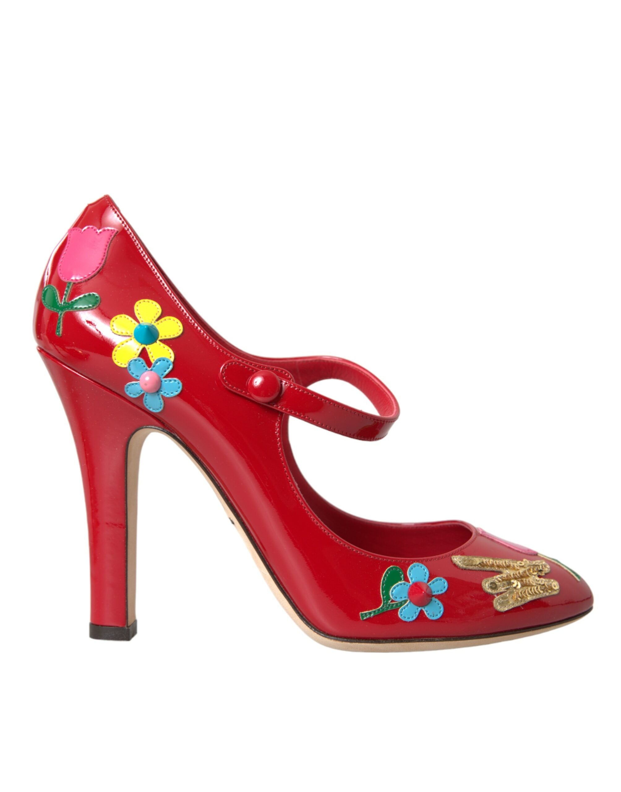 Dolce & Gabbana Floral-Embellished Leather Pump — Red, view 5